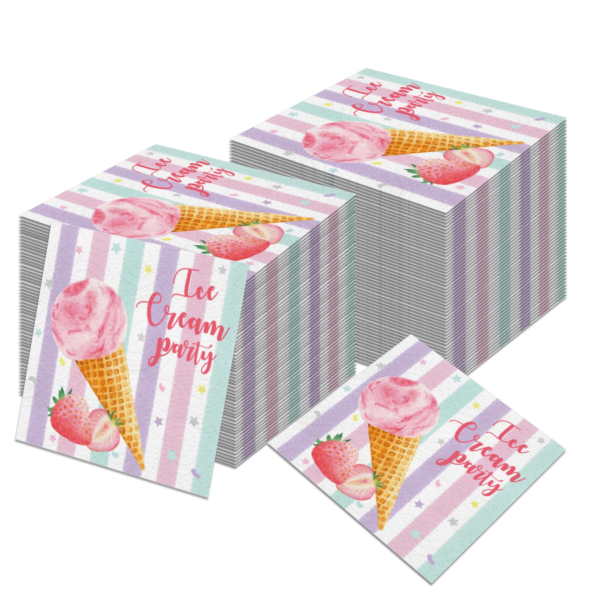 40pcs Ice Cream Themed Paper Napkins | Disposable Party Supplies for Ice Cream Socials, Birthday Parties & Summer Events - Bulk Pack of Decorative Dessert Napkins