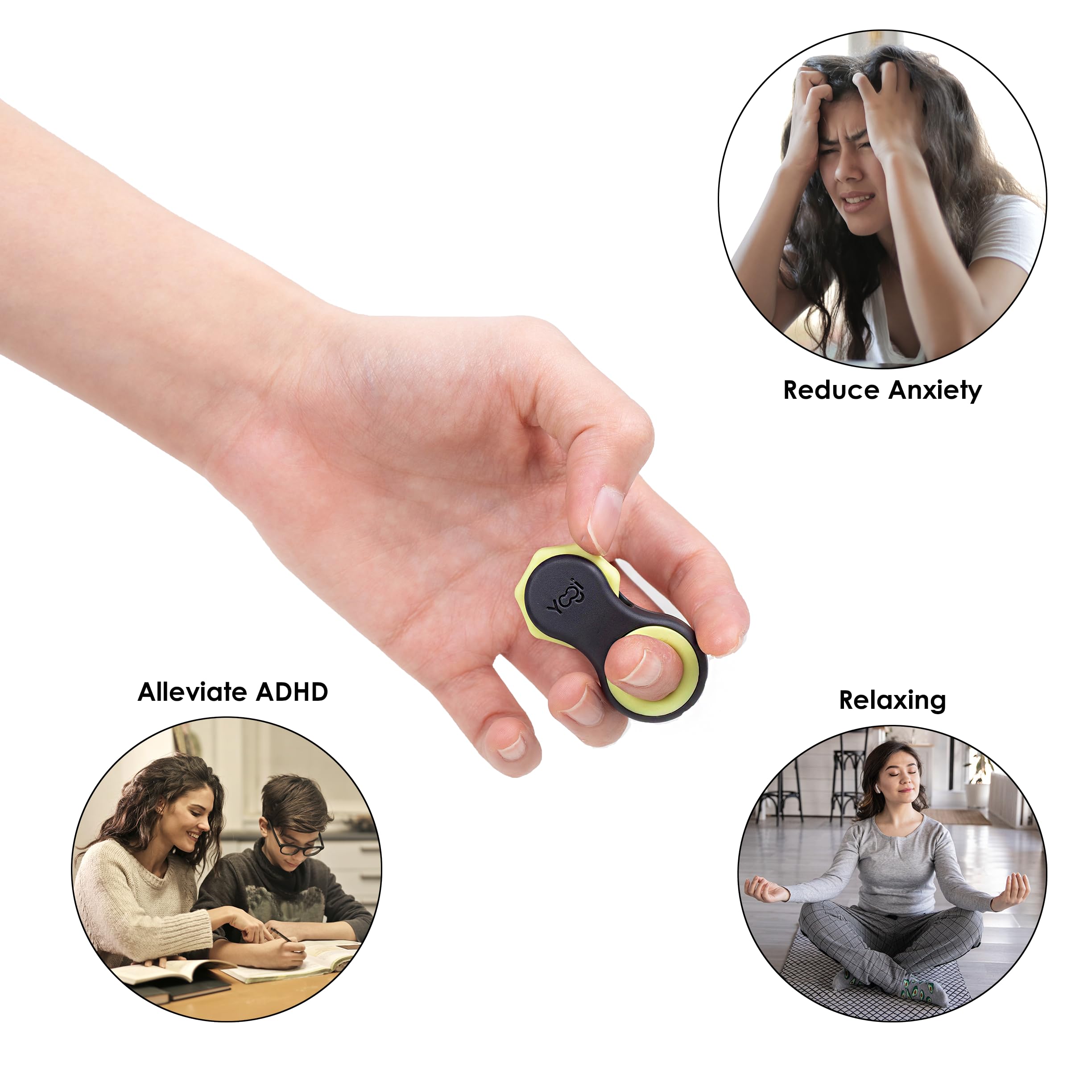 Yogi Fidget Spinner Toy - Stress Relief & Anxiety Sensory Toy for Adults & Teens, ADHD & Autism Friendly, Quiet Desk Toy for Office, School & Home Use - 5 Adjustable Rings, Easy to Use Fidgeting Tool (2-Pack) - Perfect for Focus, Relaxation & Stress Management