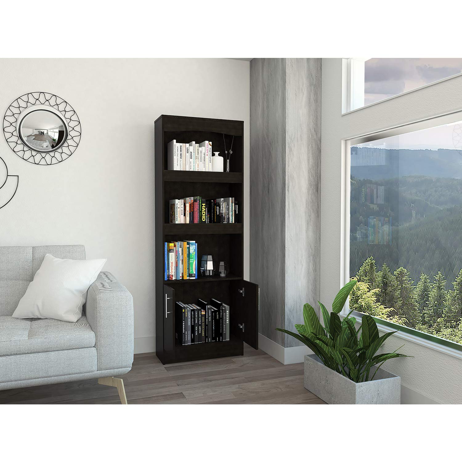 Tuhome Simma 5-Shelf Bookcase, Black Wooden Bookshelf for Living Room, Bedroom & Office - Perfect for Organizing Books, Decor & Storage