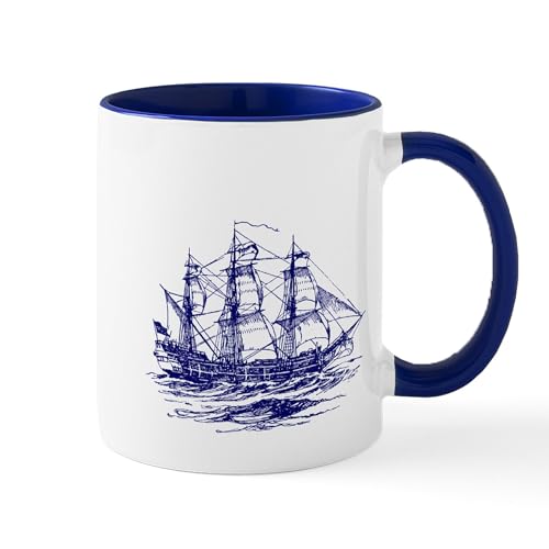 White/Navy Inside - Vintage Clipper Ship Mug