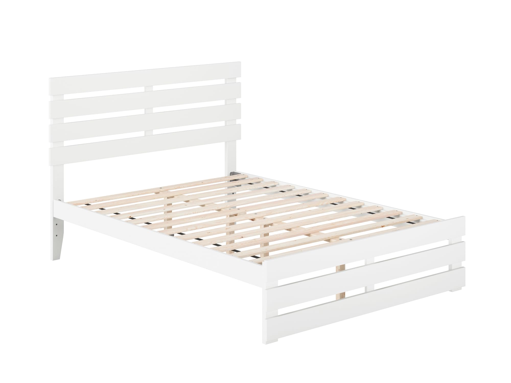 AFI Oxford Full Size Platform Bed Frame with Footboard & USB Charging Station - White Wooden Bed for Modern Bedroom, Perfect for Small Spaces & Guest Rooms