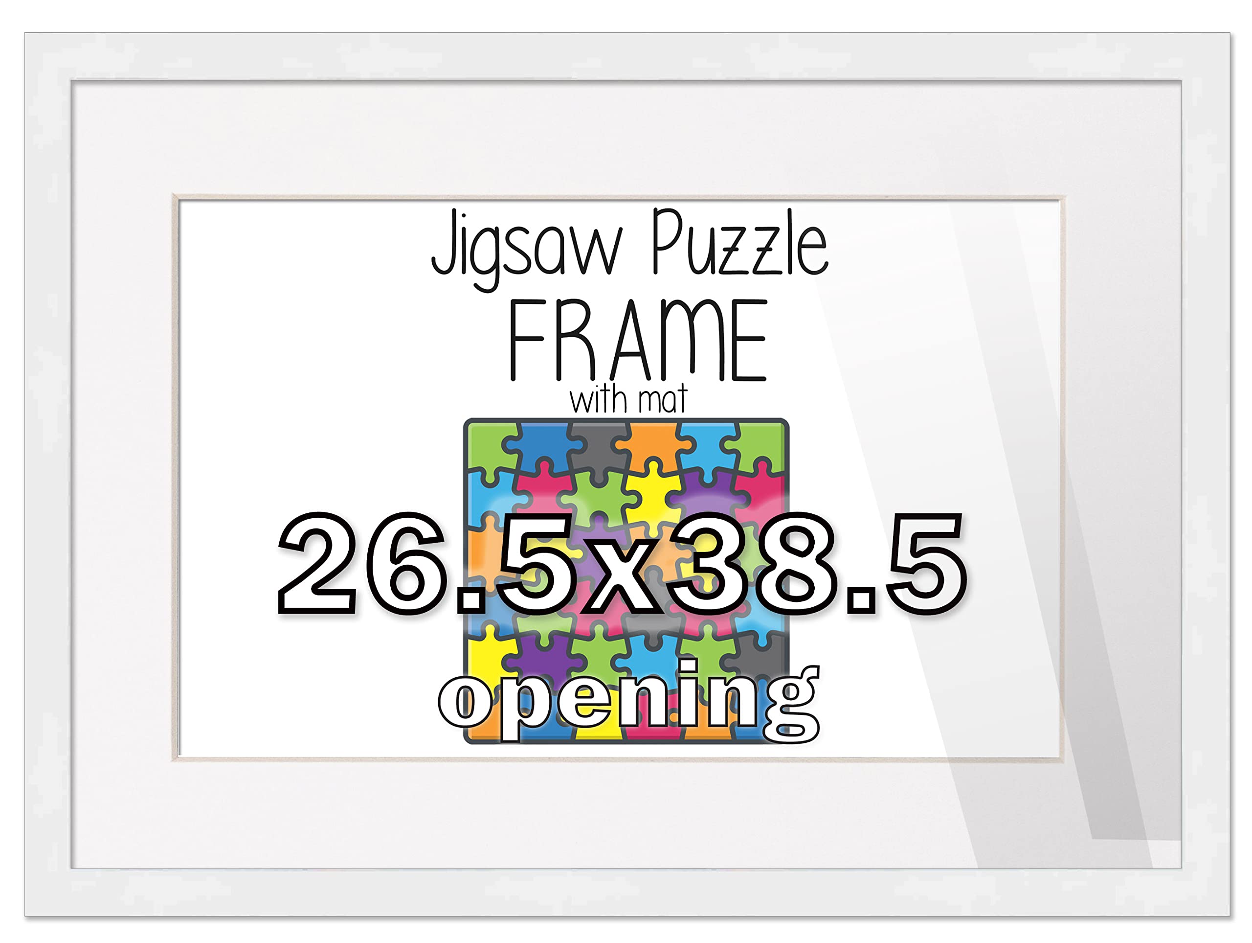 28x40 White Solid Wood Picture Frame with Mat for 26.5x38.5 Puzzles - Includes Peel & Stick Puzzle Glue Sheets, Acrylic Plexiglass, Foam Board Backing & Hanging Hardware | Perfect for Displaying Jigsaw Puzzles in Living Rooms, Offices or as Gifts