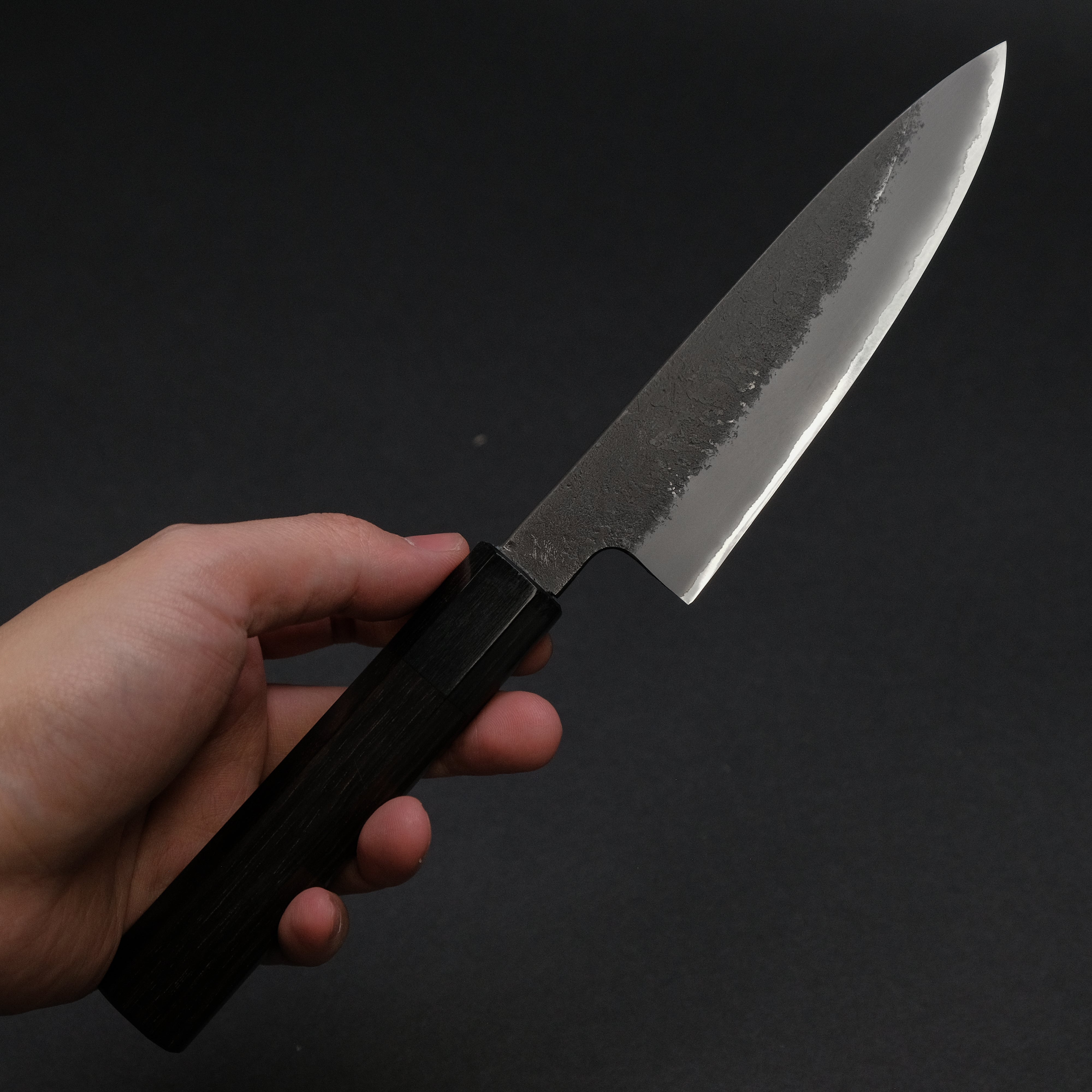 Premium Mutsumi Blue Super Kurouchi Nashiji Petty Knife 135mm with Ebony Handle - Perfect for Precision Slicing, Boning & Fruit Cutting in Professional Kitchens & Home Cooking