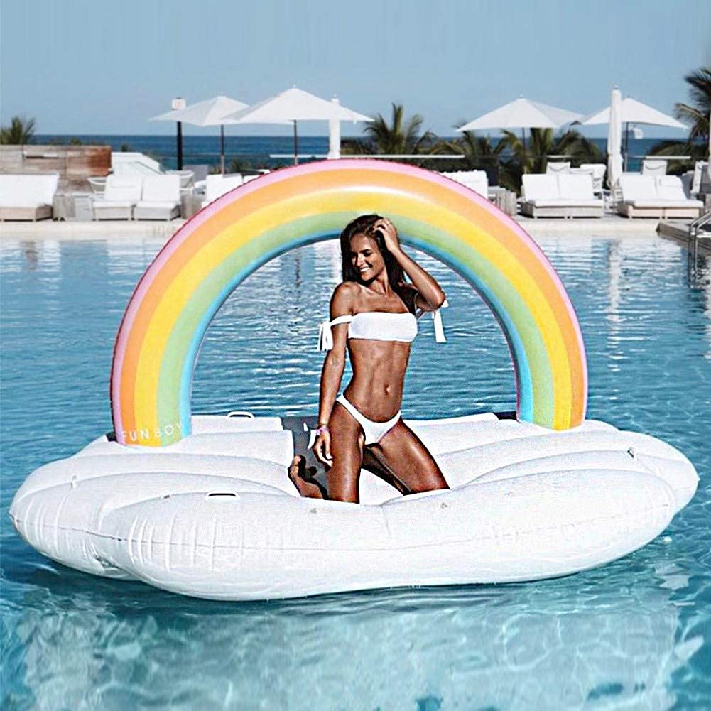 **Giant Inflatable Rainbow Pool Raft - Outdoor Swimming Ring, Summer Beach & Pool Float for Relaxation - Perfect for Lounging, Sunbathing, and Water Fun**