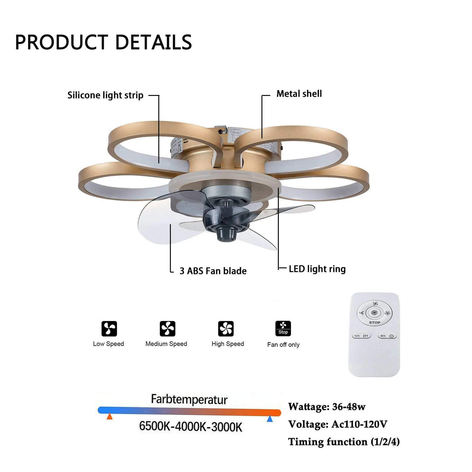 20 Inch Smart Ceiling Fan with LED Lights - 3 Color Temperatures & 3 Speed Settings, Remote Control - Perfect for Bedroom, Dining Room & Living Room - Energy Efficient Quiet Operation for Home & Office Use