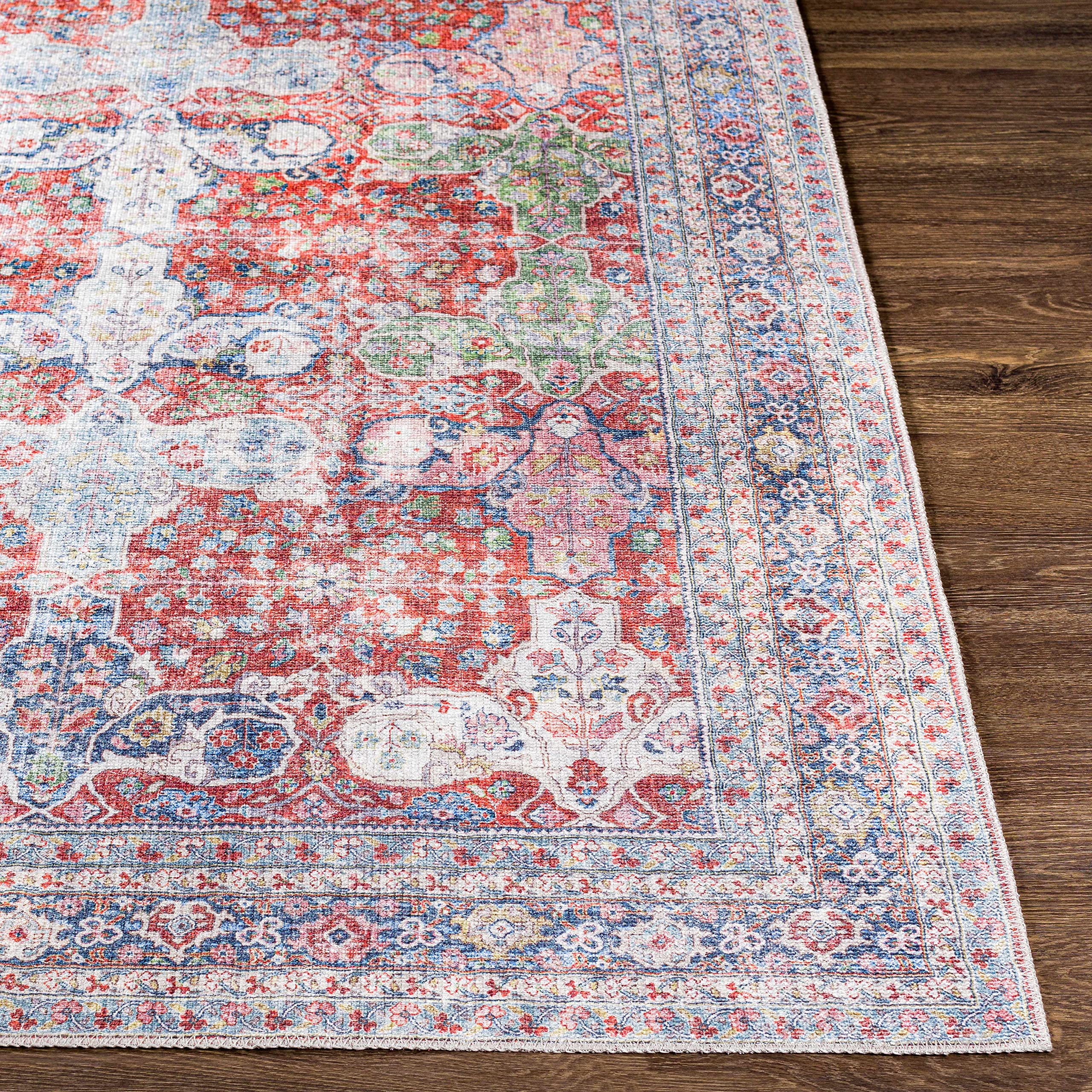 Hauteloom Goma Washable Area Rug for Living Room & Bedroom - Traditional Design in Pink, Beige, Red - 8'10