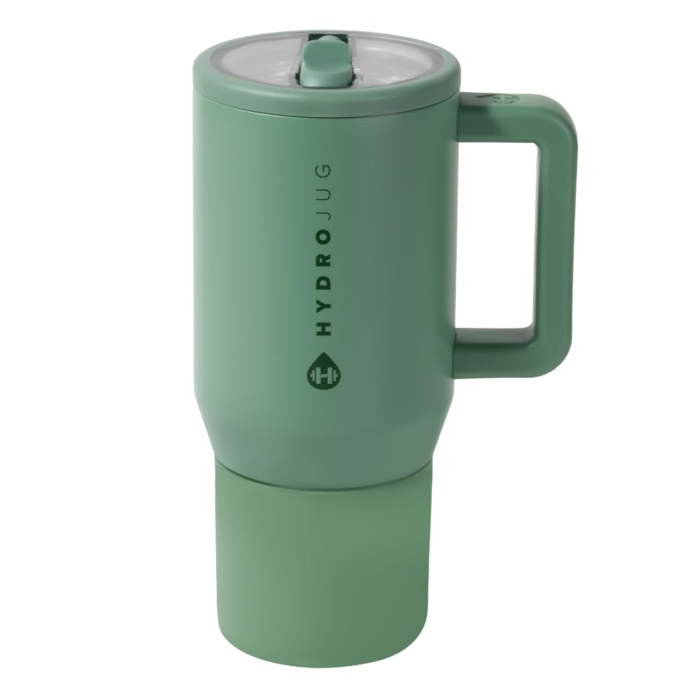 HydroJug Traveler - 20 oz Insulated Stainless Steel Water Bottle with Handle & Flip Straw - Leak Proof Tumbler with Rubber Base, Fits in Cup Holder - Perfect Gift for Women & Men (Sage Green) - Ideal for Gym, Hiking, Office & Travel