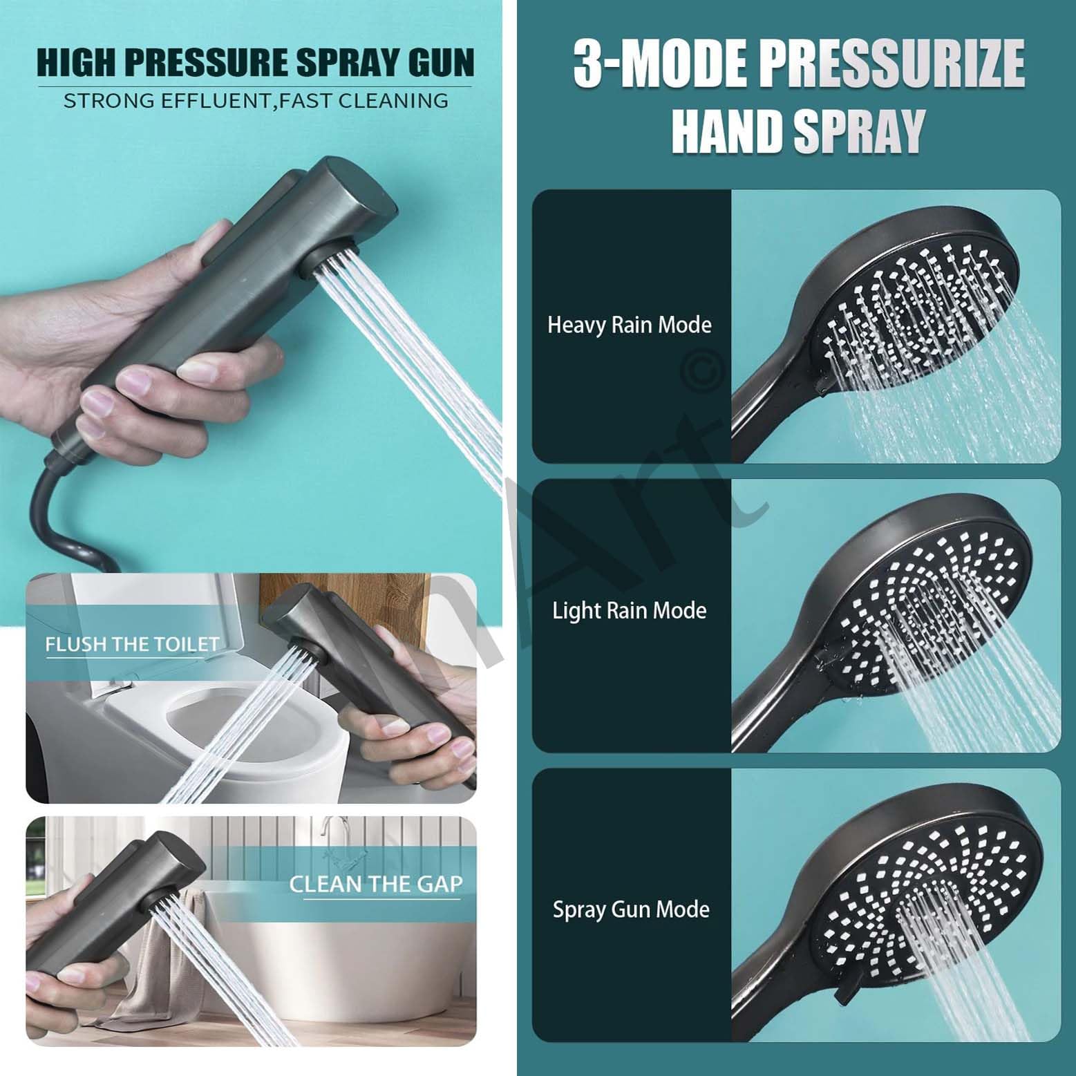 Luxury InArt 3-in-1 Shower Panel System with Single Lever Mixer, Hand Shower & Spout - Gun Grey Bathroom Wall Mounted Shower Set for Modern Home Spa Experience