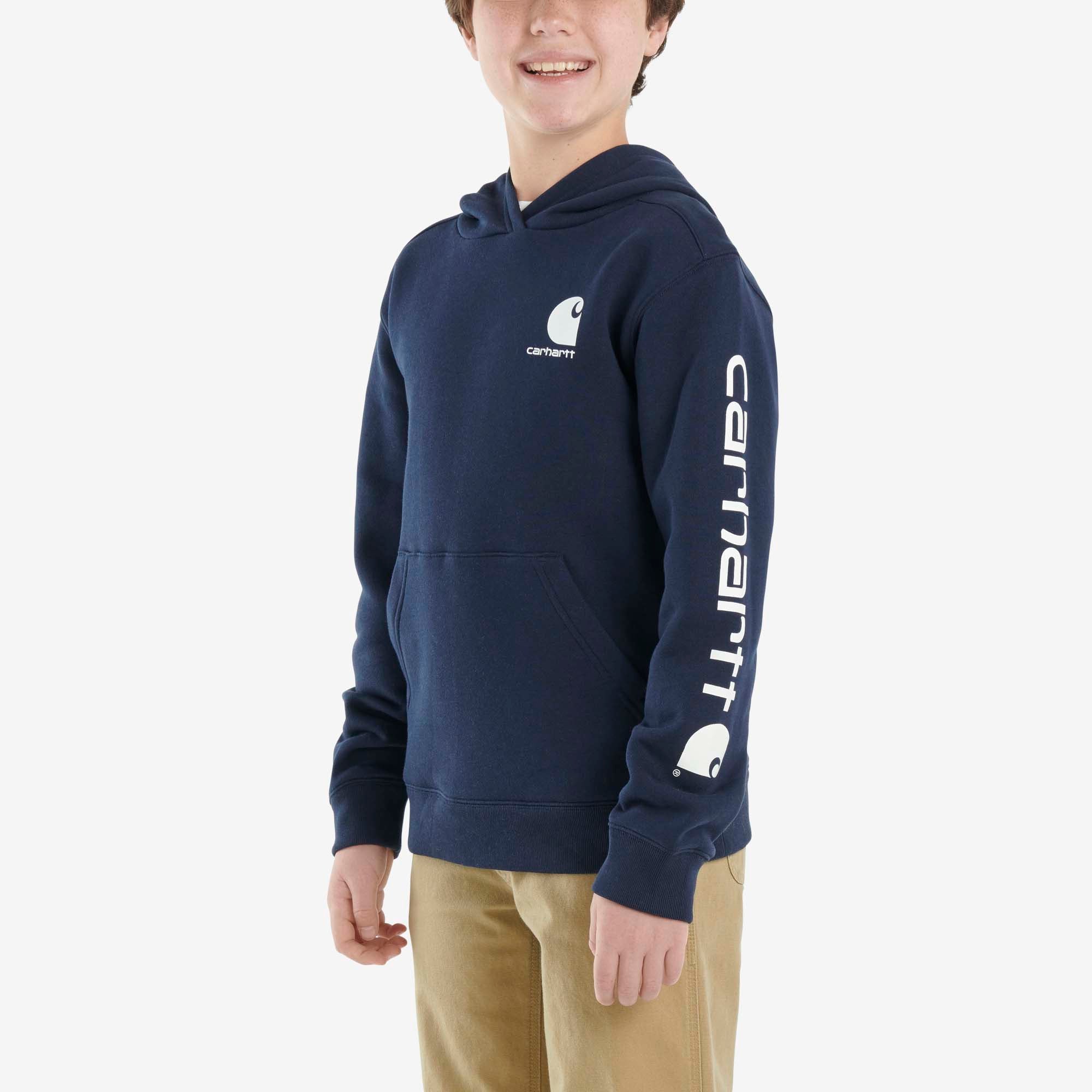 Carhartt Boys' Long Sleeve Graphic Hoodie Sweatshirt - Warm Fleece Pullover for Kids - Perfect for School, Outdoor Play & Winter Activities