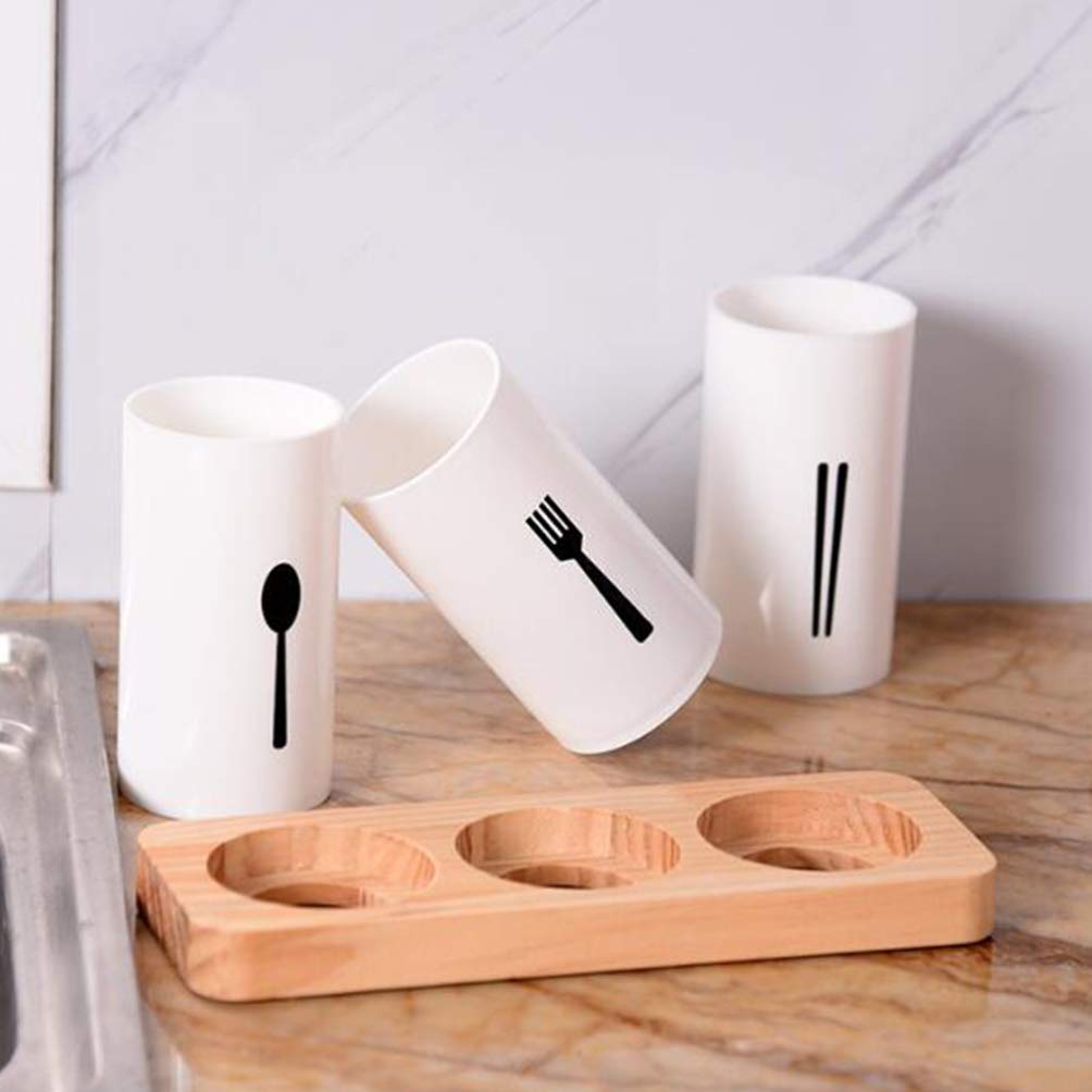 Hemoton Wooden Cutlery Holder Set - Stainless Steel Utensil Drying Rack with Wood Base for Kitchen Countertop Storage - Organize Forks, Knives, Spoons - Perfect for Bar, Restaurant & Home Kitchen Organization