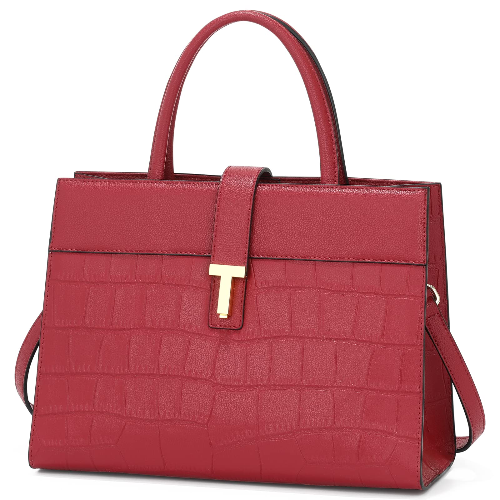 **Genuine Leather Handbags for Women – Crocodile Embossed Designer Top Handle Satchel & Shoulder Bag – Perfect for Work, Travel, and Evening Events**