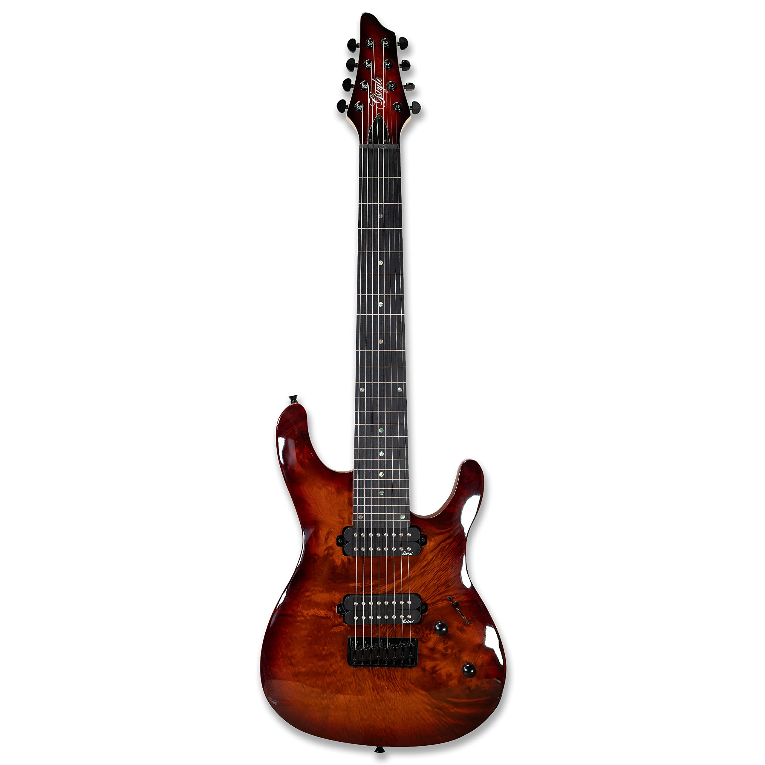 Gstyle Fretless 8 String Electric Guitar - Okoume Wood Body with Burl Poplar Veneer Top, Bolt-On Maple Neck - Perfect for Jazz, Fusion & Experimental Music (ES-800)