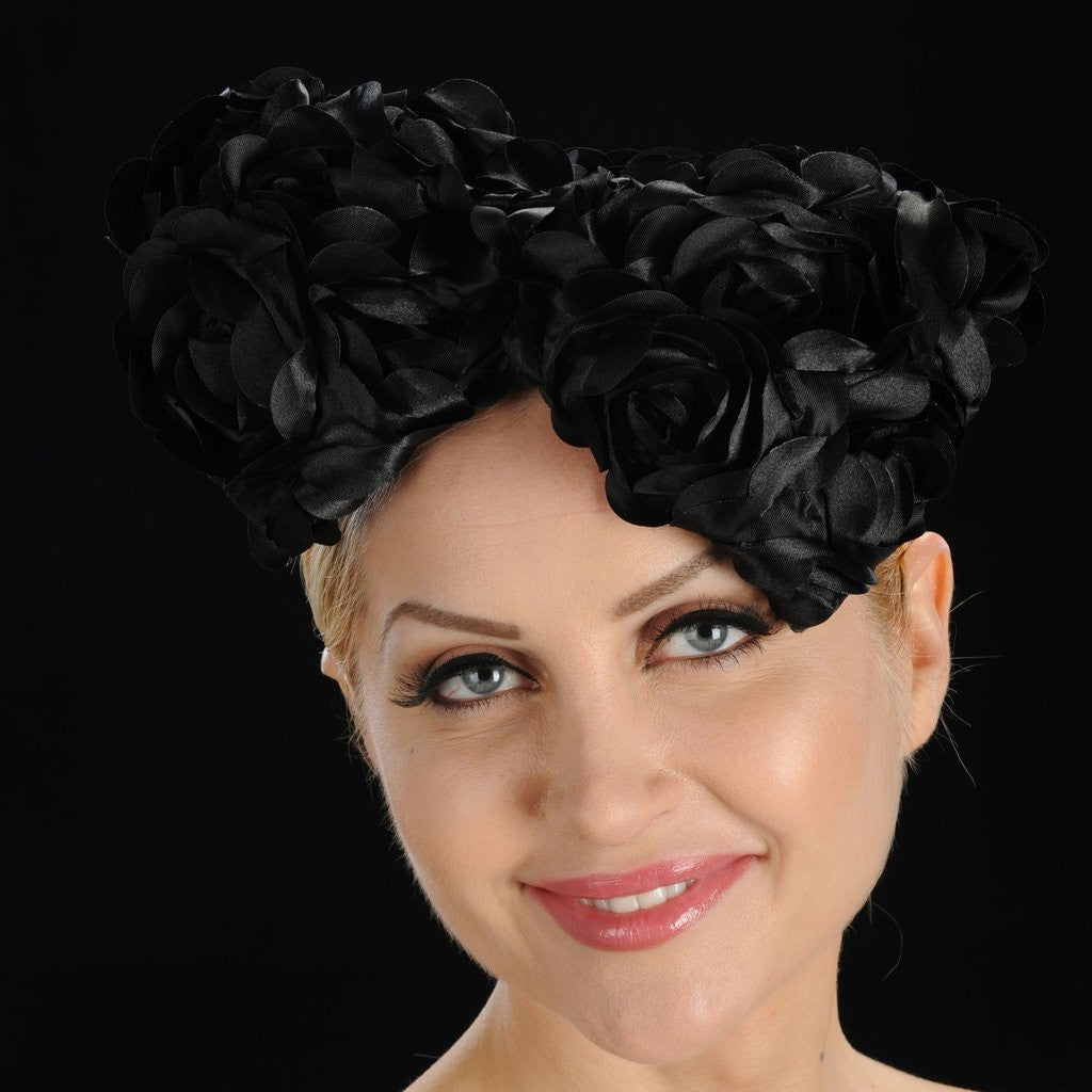 Elegant Black Fascinator Hat for Women - Satin Flower Bow Headpiece - Perfect for Weddings, Tea Parties & Special Occasions
