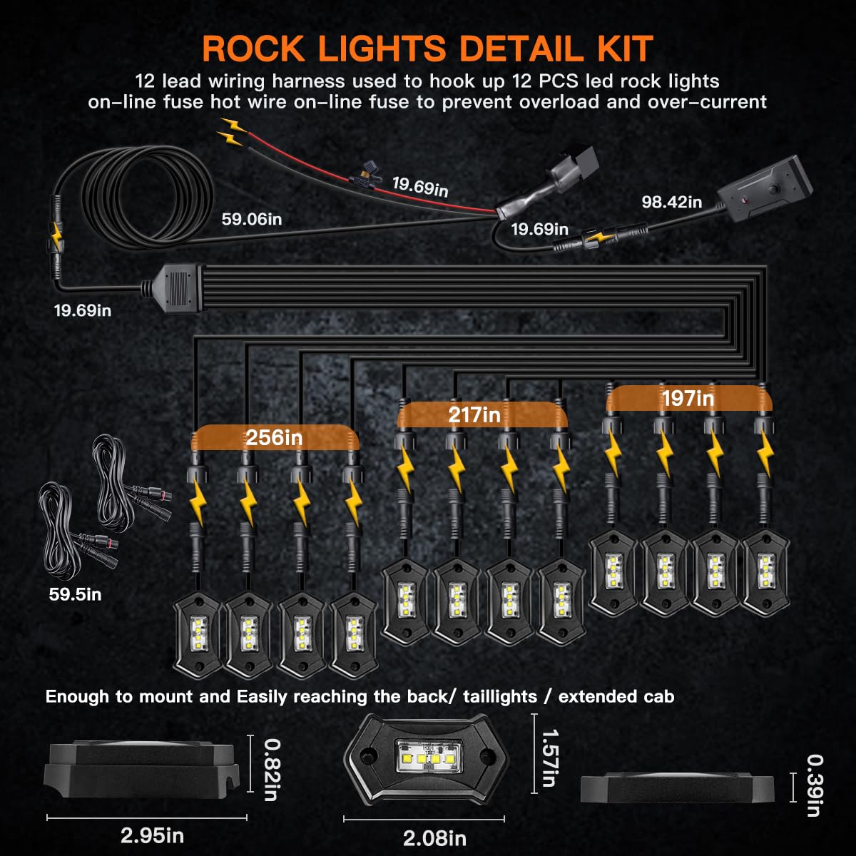 R3 12PCS White LED Rock Lights Kit with Switch & Wire Harness - Waterproof Shockproof Underglow Lights for ATV UTV SUV Off-Road RZR Trucks - High Power Pure White Trail Rig & Underbody Lighting for Night Off-Roading, Car Shows & Custom Vehicle Styling