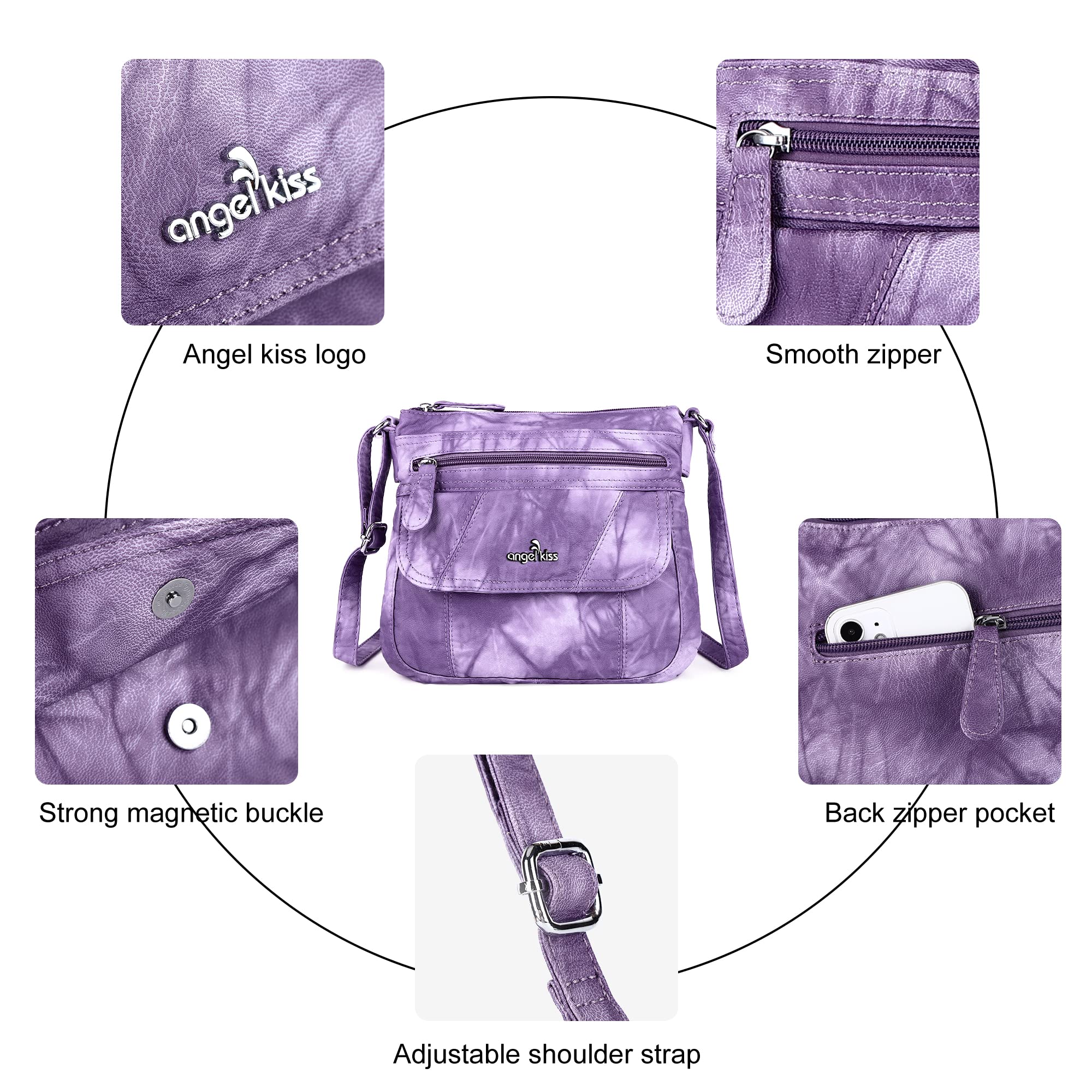 Angelkiss Small Leather Crossbody Bag for Women - Adjustable Shoulder Strap Hobo Purse - Perfect for Daily Use, Travel & Shopping