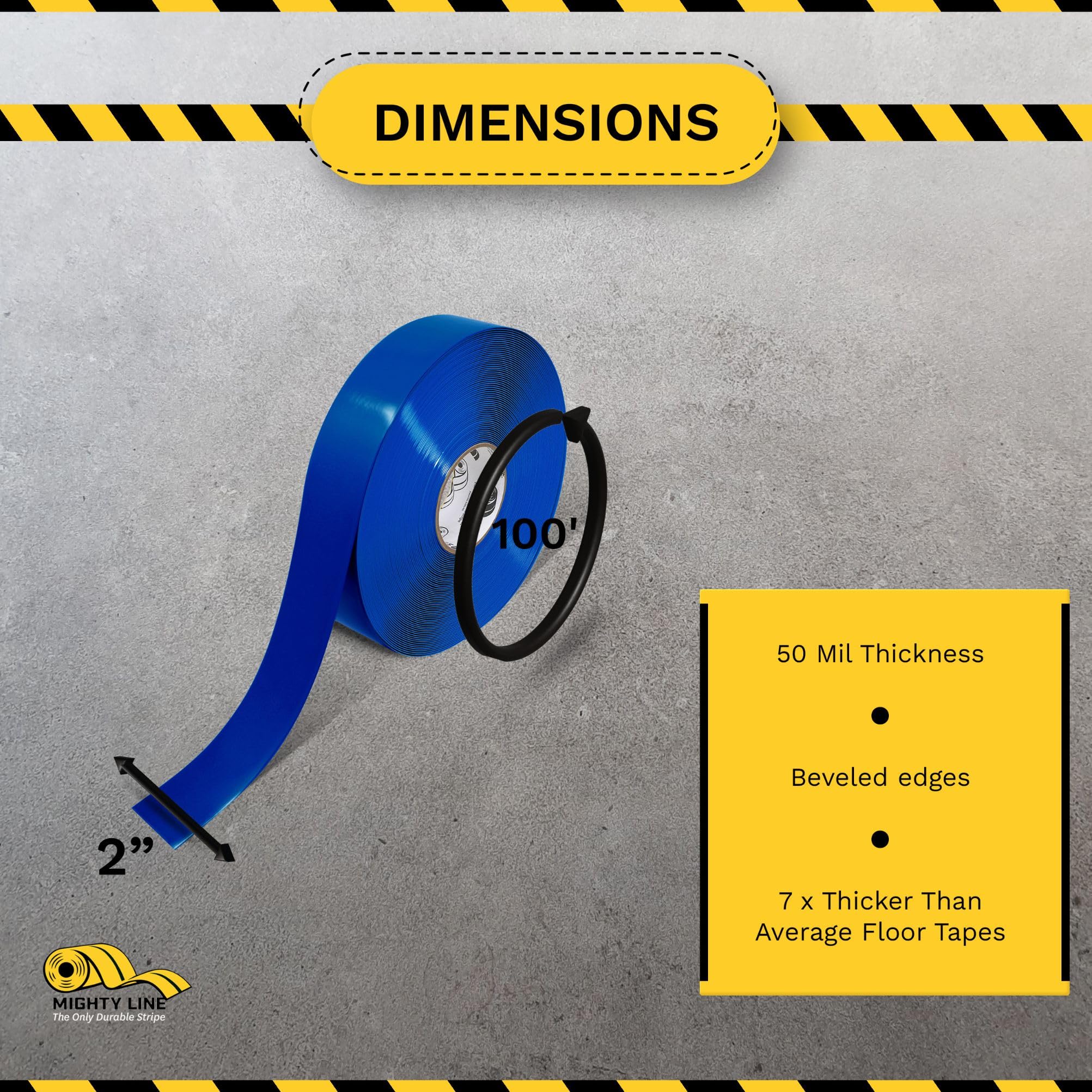 Mighty Line 3RB Non-Slip Floor Tape - 3 Inch x 100 Feet Blue Safety Marking Tape for Warehouses, Factories & Gym Floors