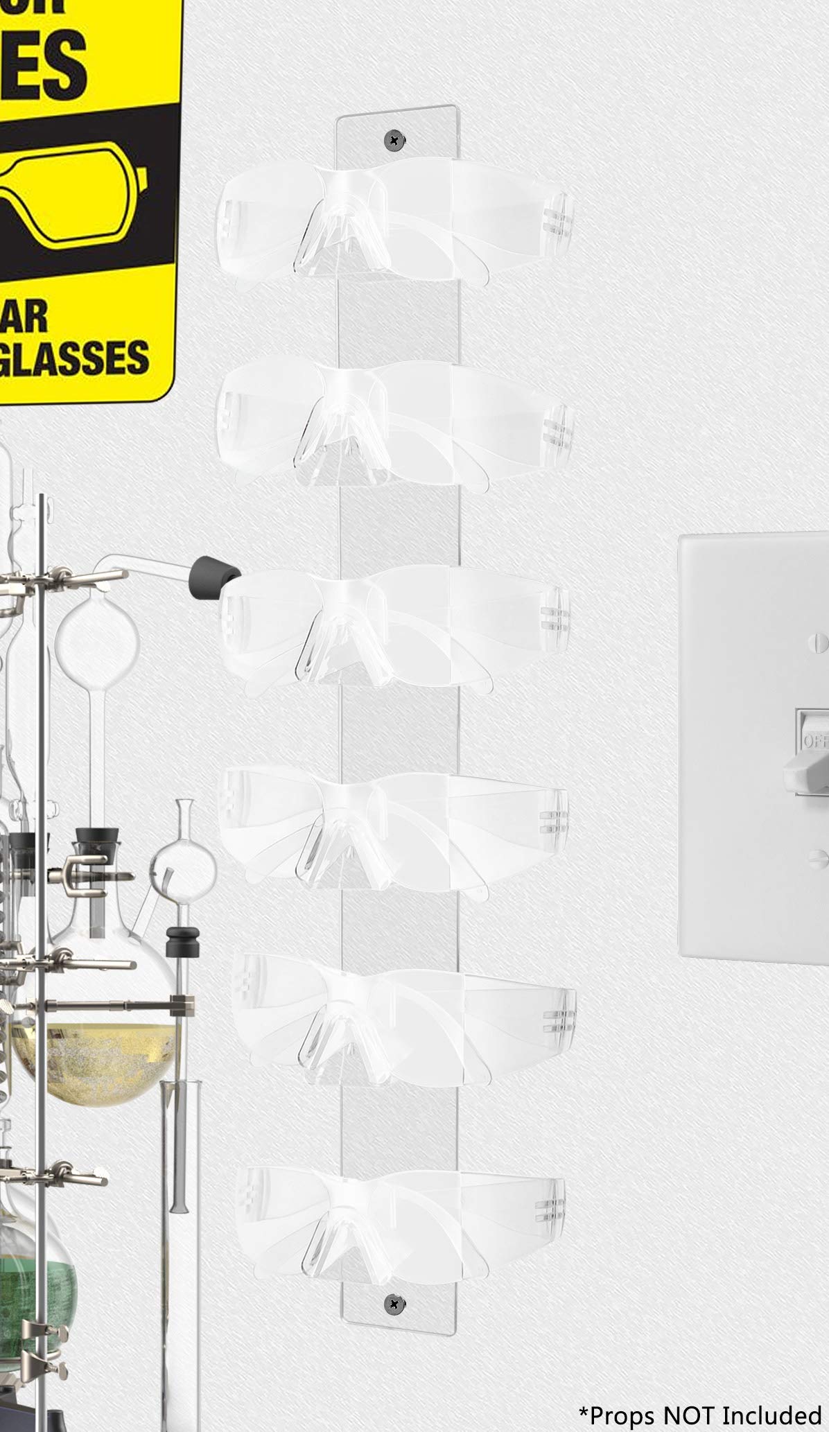 12 Pack Clear Acrylic Safety Glasses Holder Wall Mount - 6 Pair Eyewear Rack with Hardware for Automotive, Plants & Mining | Durable Lightweight Eyeglass Organizer for Optical Centers, Outlet Stores & Workplaces