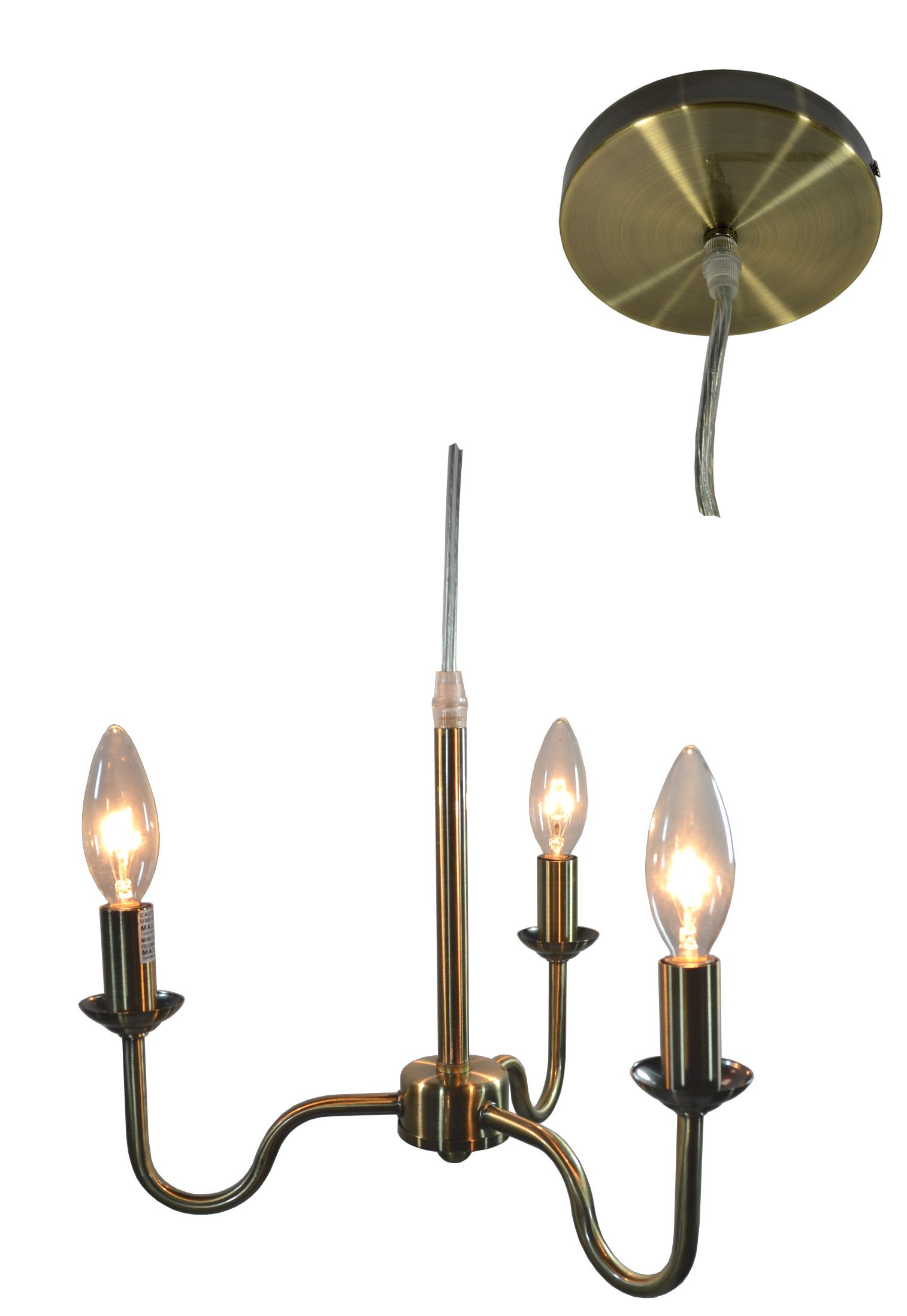 Urbanest Shire 3-Light Hardwire Chandelier in Antique Brass - Elegant Dining Room & Bedroom Lighting Fixture for Modern Homes