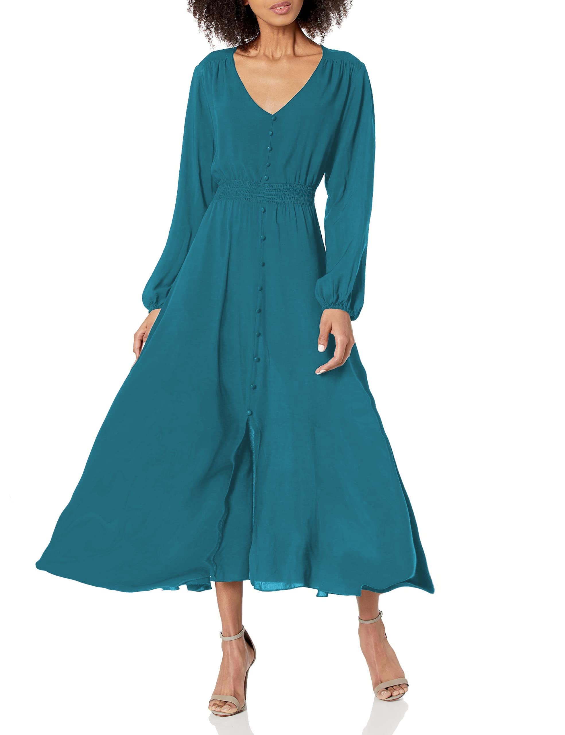 MIAMINE Women's Floral Print V-Neck Maxi Dress with Pockets & Side Slit - Casual Button Up Party Dress for Spring Fall Wedding, Vacation & Date Night Outfits