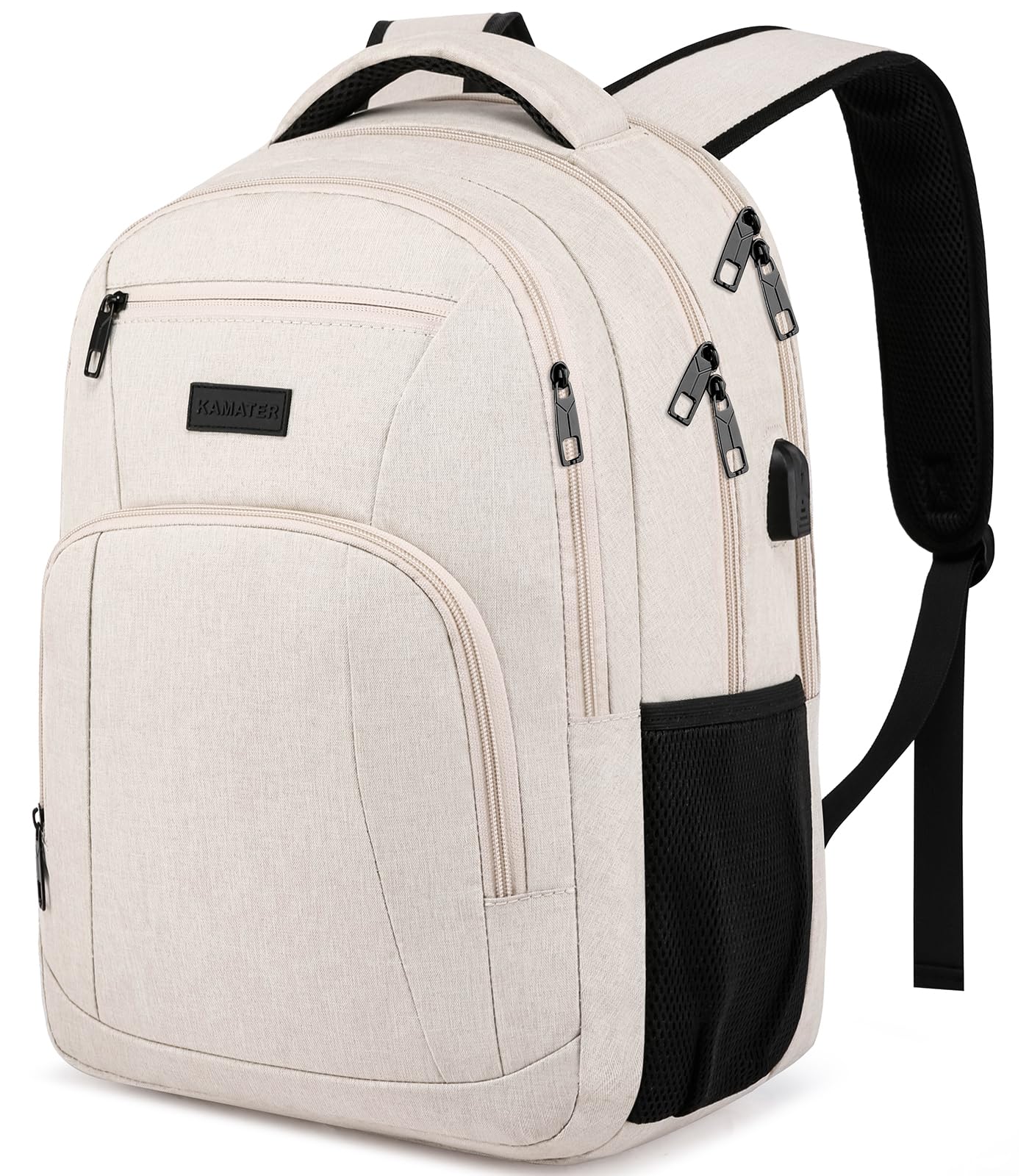 Durable School Backpack for Teens & College Students - Laptop Backpack with USB Charging Port, Ergonomic Book Bag for Men & Women (Beige) - Perfect for School, Travel & Daily Commute