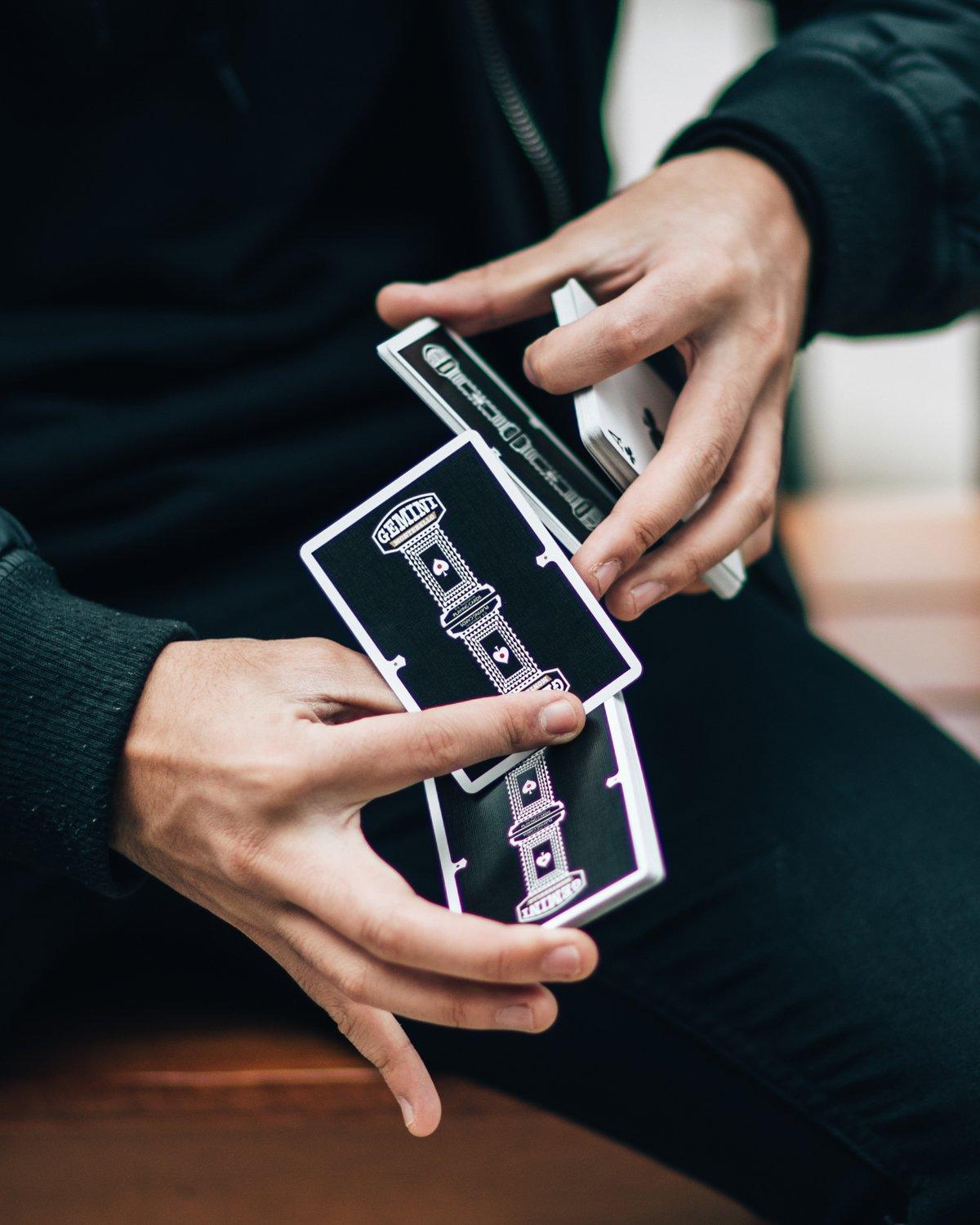Premium Black Gemini Casino Playing Cards - 2 Decks of High-Quality Plastic Coated Cards for Poker, Blackjack, and Magic Tricks - Perfect for Game Nights, Casino Parties, and Professional Cardistry