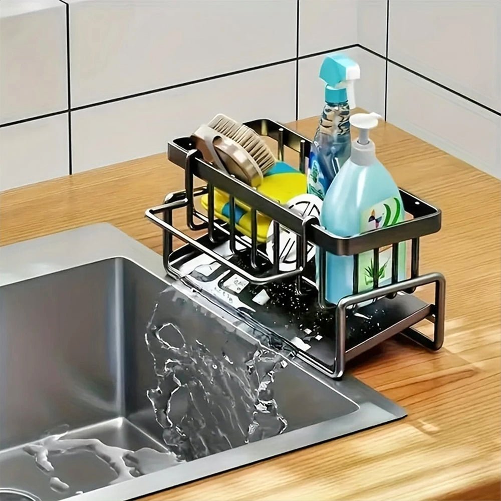 Premium Stainless Steel Sink Caddy Organizer - Durable Kitchen Sponge & Soap Holder for Sink - Perfect for Dishwashing, Cleaning Supplies Storage in Home Kitchen