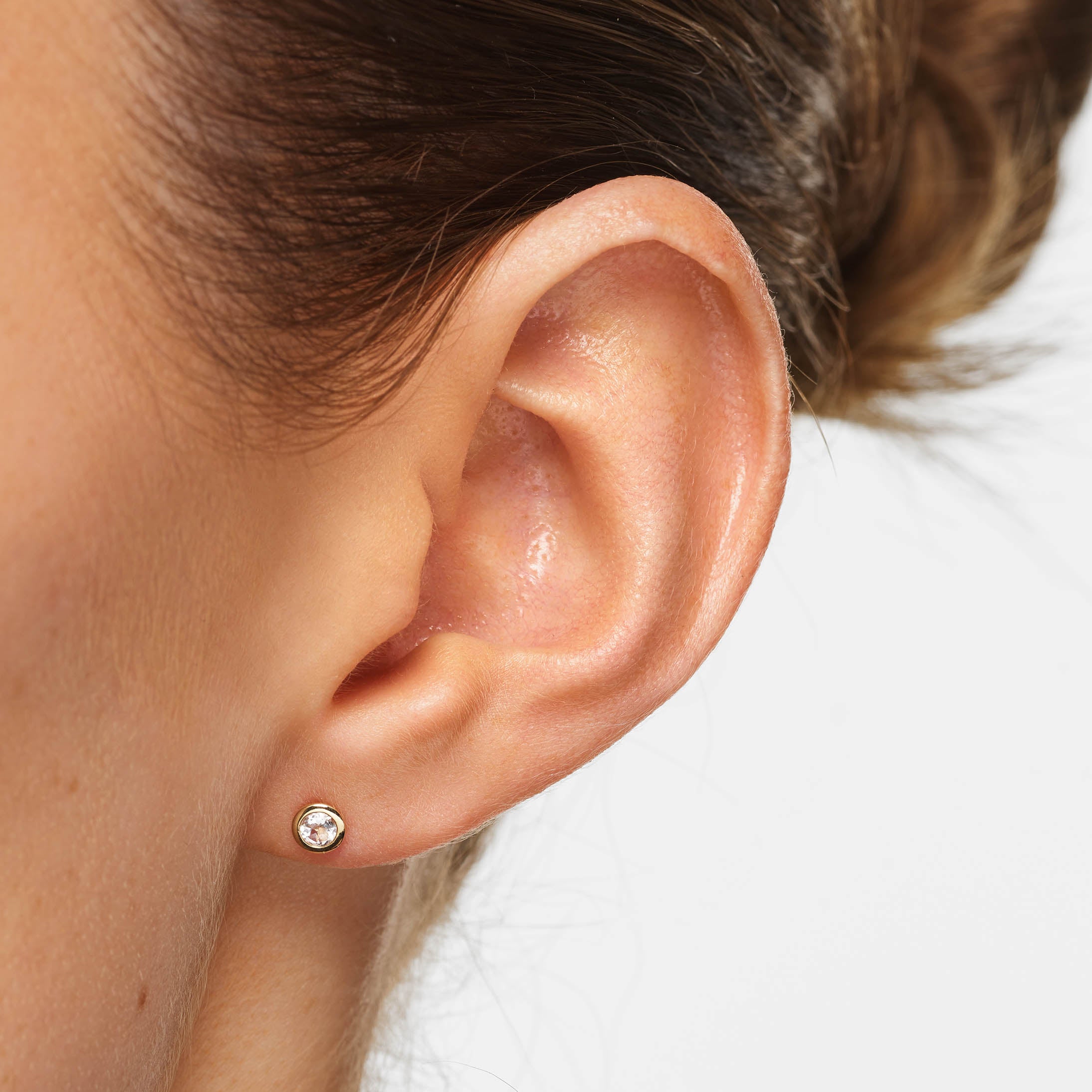 10K Gold White Topaz Bezel Stud Earrings - Elegant Everyday Jewelry for Women, Perfect for Work, Parties & Special Occasions
