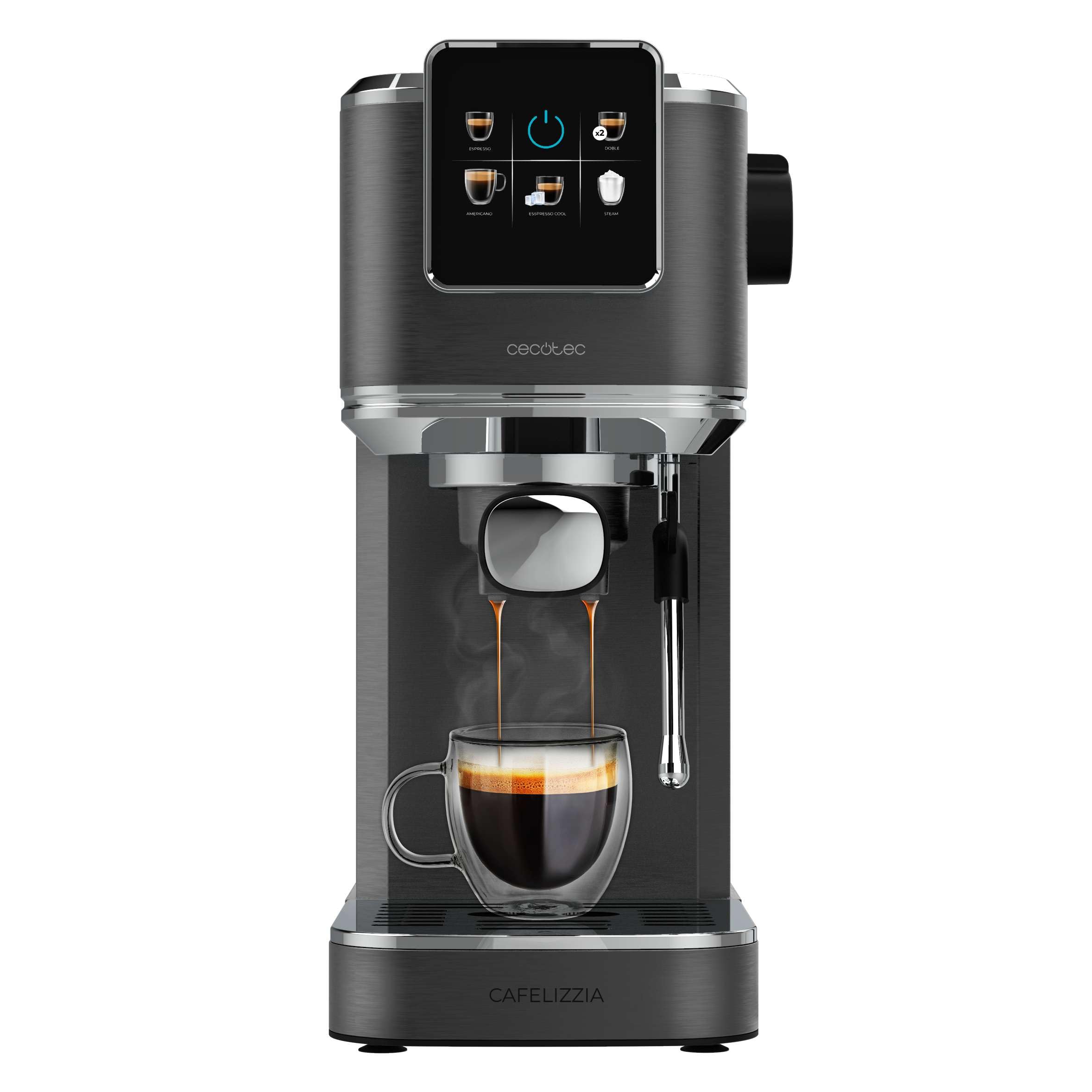 Cecotec Espresso Coffee Machine with ColdBrew System - 20 Bar Pressure Pump, Touch Screen, Adjustable Steam Nozzle, 1.5L Removable Tank, Dual Spout - Perfect for Home Baristas & Coffee Lovers