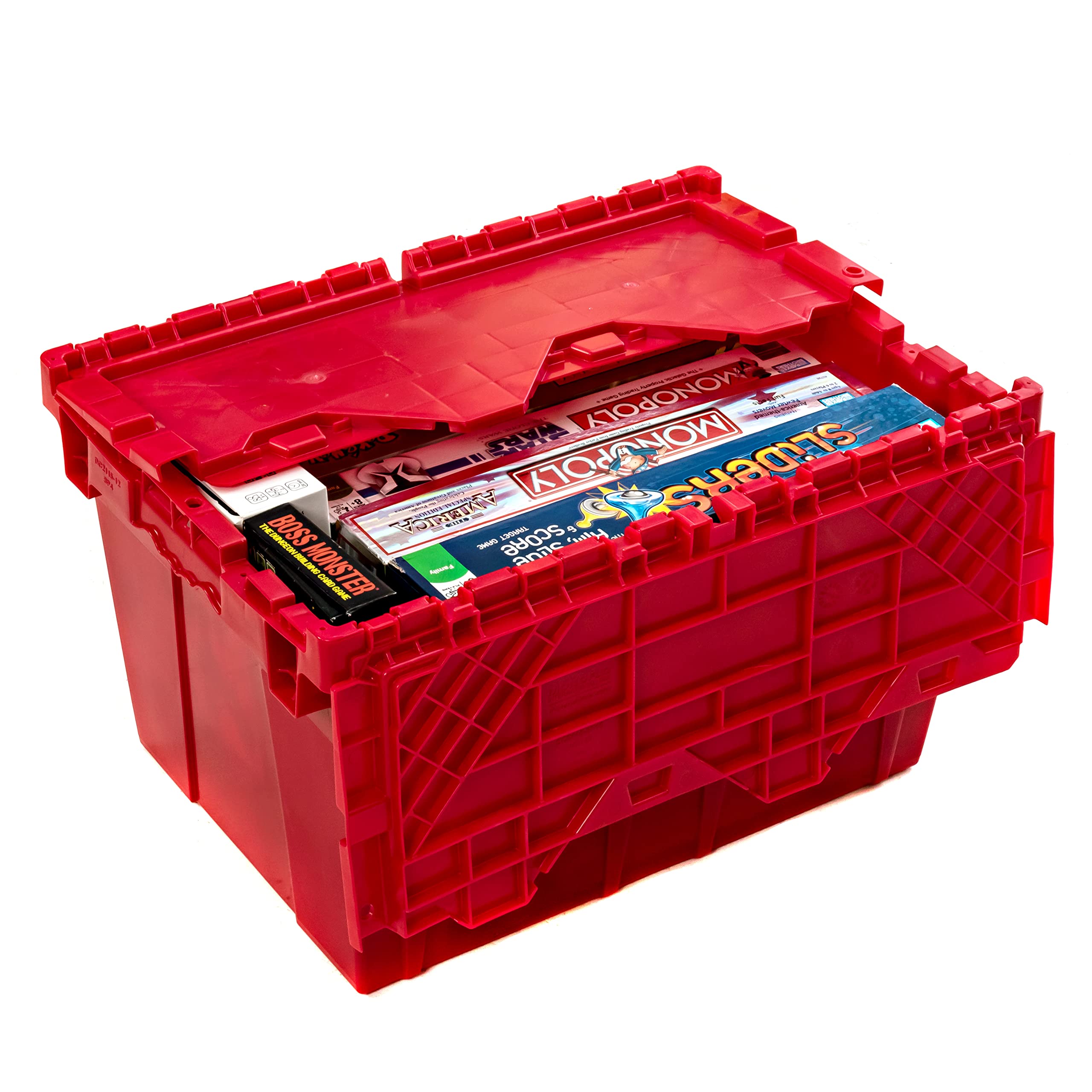 12 Gallon Heavy-Duty Flip Top Storage Tote (4-Pack) - Commercial & Industrial Plastic Storage Container with Padlock & Metal Hinges - 21