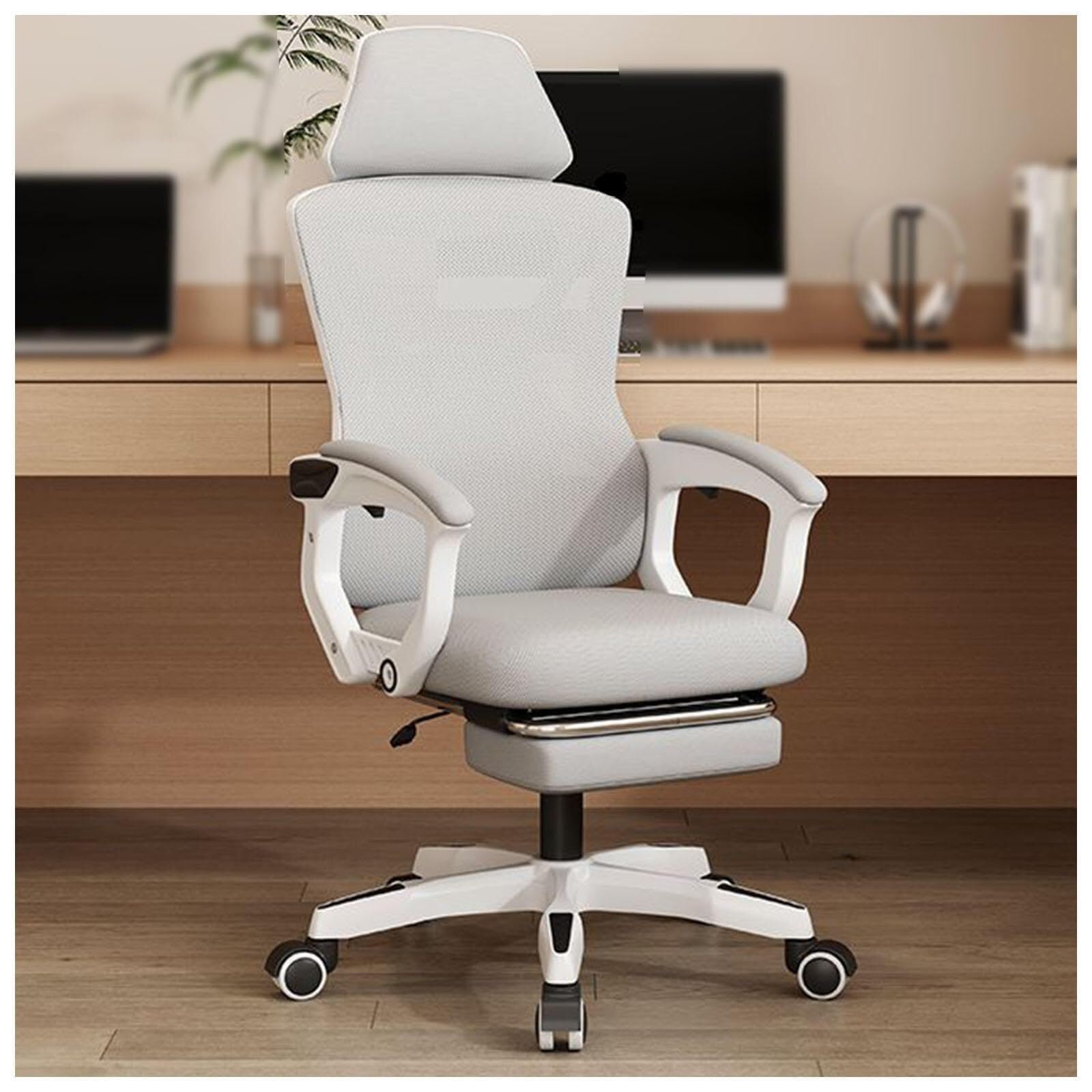 Ergonomic Office Chair with Adjustable Lumbar Support & Retractable Footrest - Mesh Computer Desk Chair for Home, Bedroom, Study - Comfortable Seating for Students & Adults (Black/Grey) - Perfect for Long Work Hours, Gaming & Remote Learning