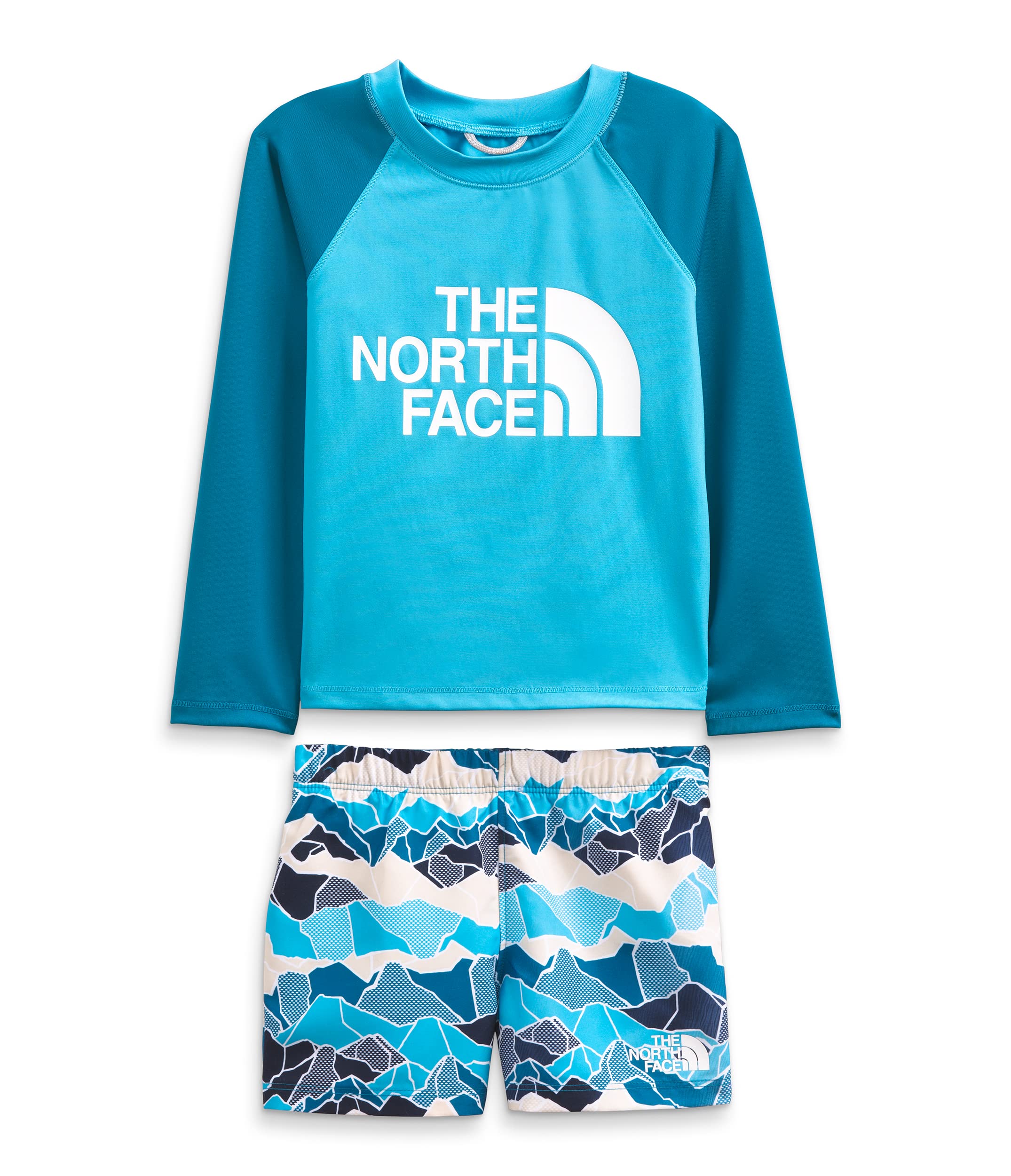 The North Face Toddler Boys' Long Sleeve 2-Piece Sun Protection Outfit Set - Banff Blue Mountain Camo Print, Size 6T - Perfect for Outdoor Adventures, Hiking & Beach Trips