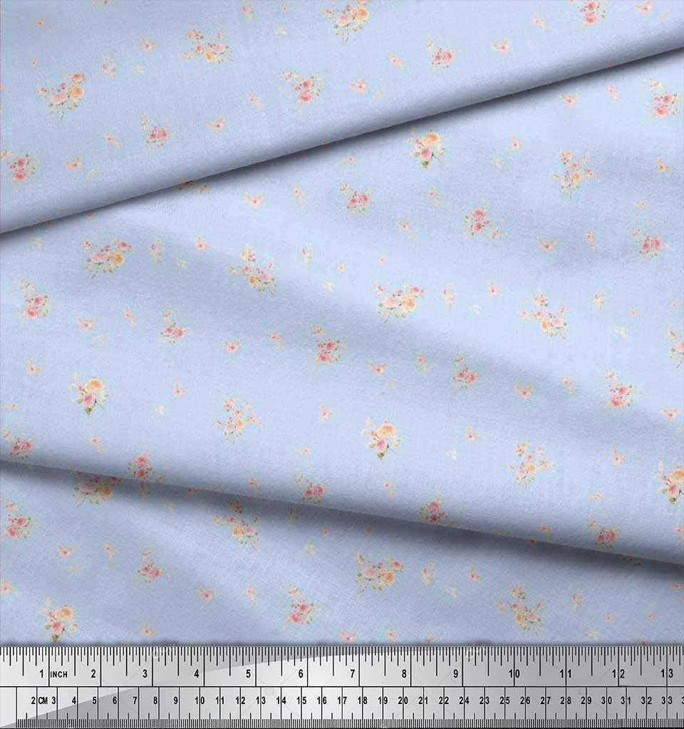 Soimoi Moss Georgette Brown Fabric by The Yard - 42 Inch Wide Printed Fabric with Leaves & Rose Flower Design for Nightwear, Sleepwear, Dresses & DIY Projects - Botanical Elegance Fabric for Women's Fashion and Home Decor