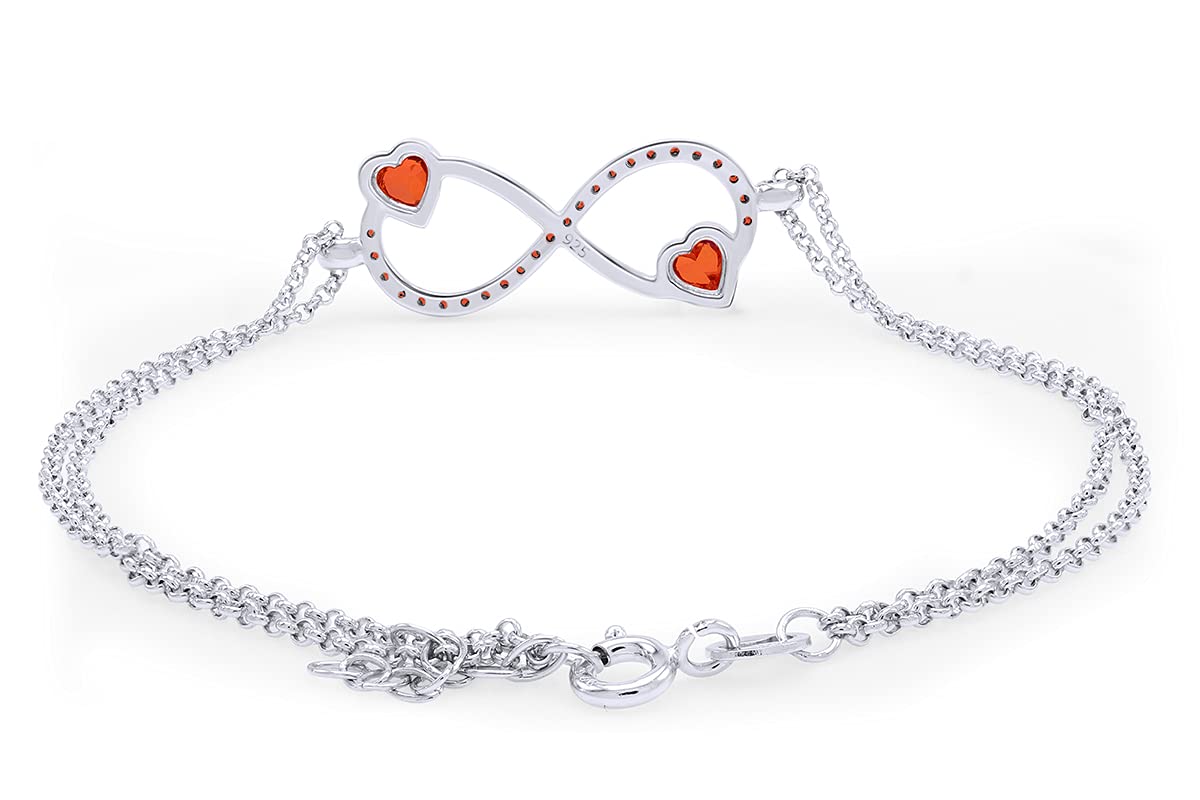 Affy Simulated Gemstone Infinity Heart Bracelet - 14k White Gold Over Sterling Silver - Perfect for Valentine's Day Gifts, Anniversary Presents & Romantic Occasions