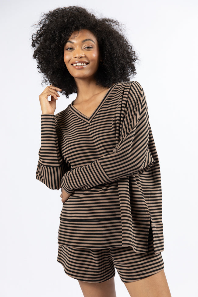 Stylish Mocha and Black Striped Women's Top - Soft & Comfortable Blouse for Casual Wear, Office, or Date Night - Final Sale