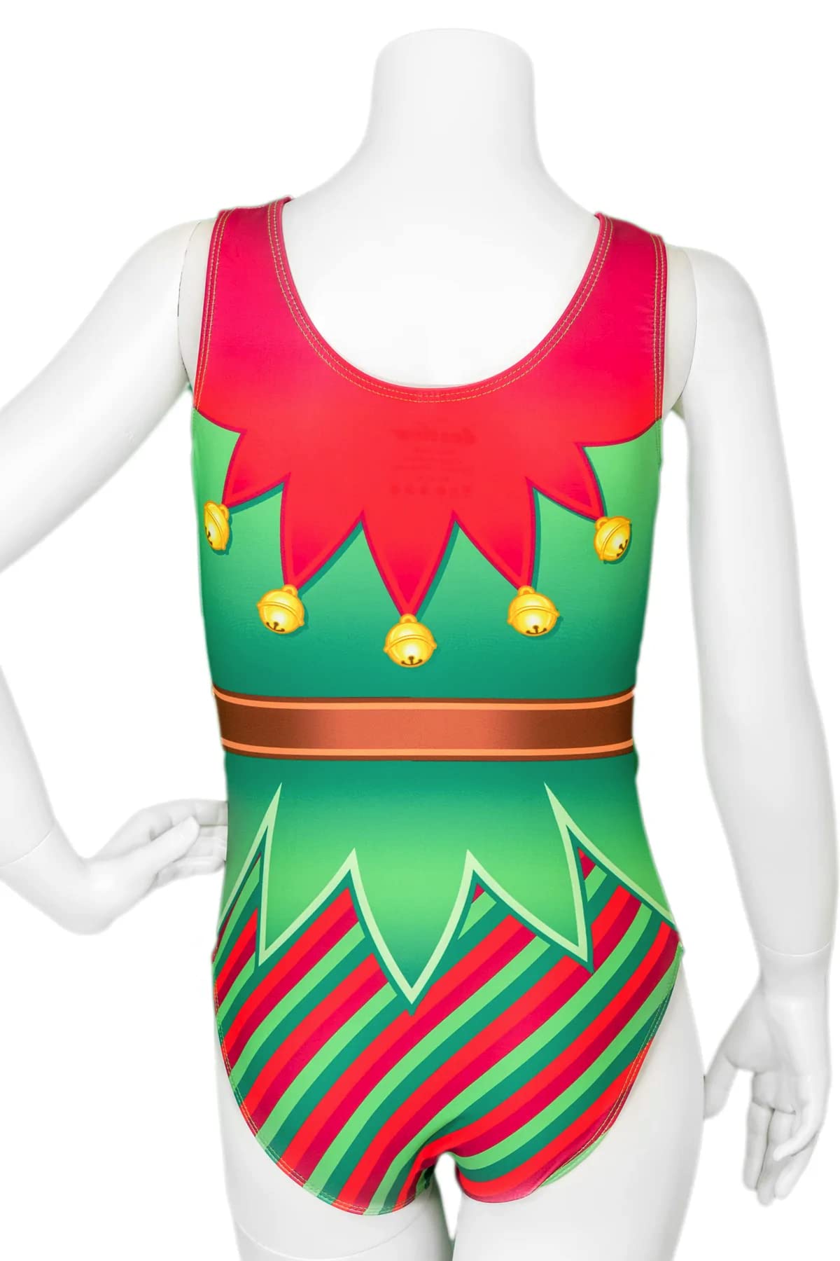Destira Christmas Gymnastics Leotards for Girls - Gym Elf Design, Super Soft Stretch Fabric with Matching Scrunchie - Perfect for Dance, Cheerleading, Yoga & Gymnastics Practice - Kids Size Large (10) - Holiday Performances & Christmas Dance Recitals