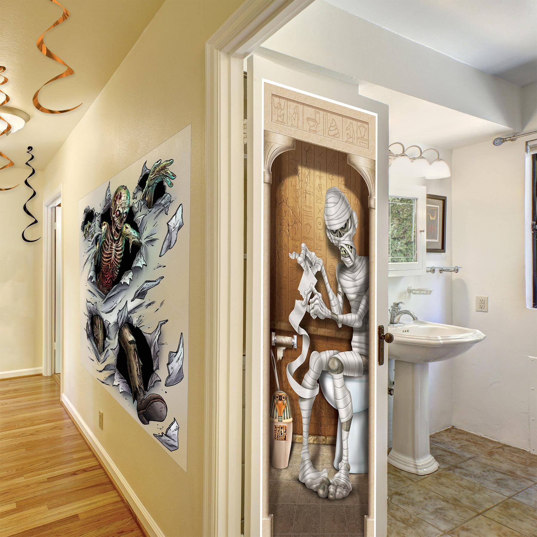 12 Pack Beistle Halloween Mummy Restroom Door Cover Decorations - Spooky Bathroom Decor for Halloween Party, Haunted House & Trick or Treat Decorating
