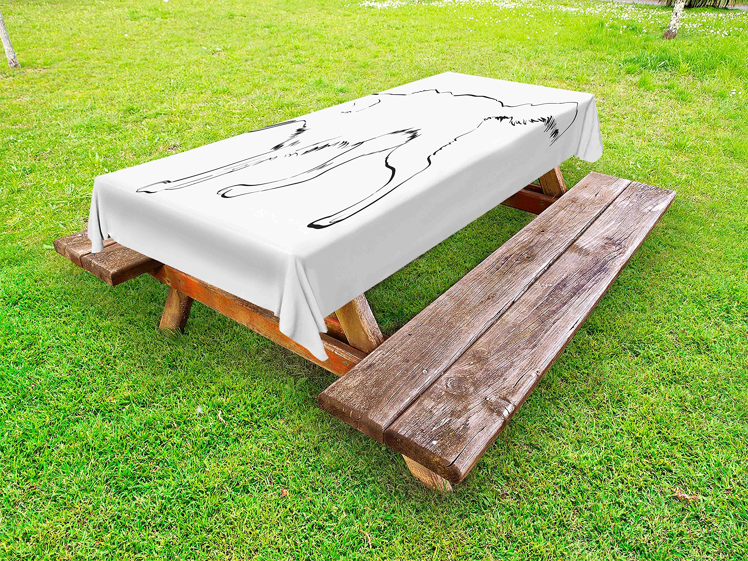 Ambesonne Golden Retriever Dog Sketch Tablecloth - Washable Outdoor Picnic Blanket 58x120 Inches Black & White - Perfect for Backyard BBQs, Pet Parties & Picnics