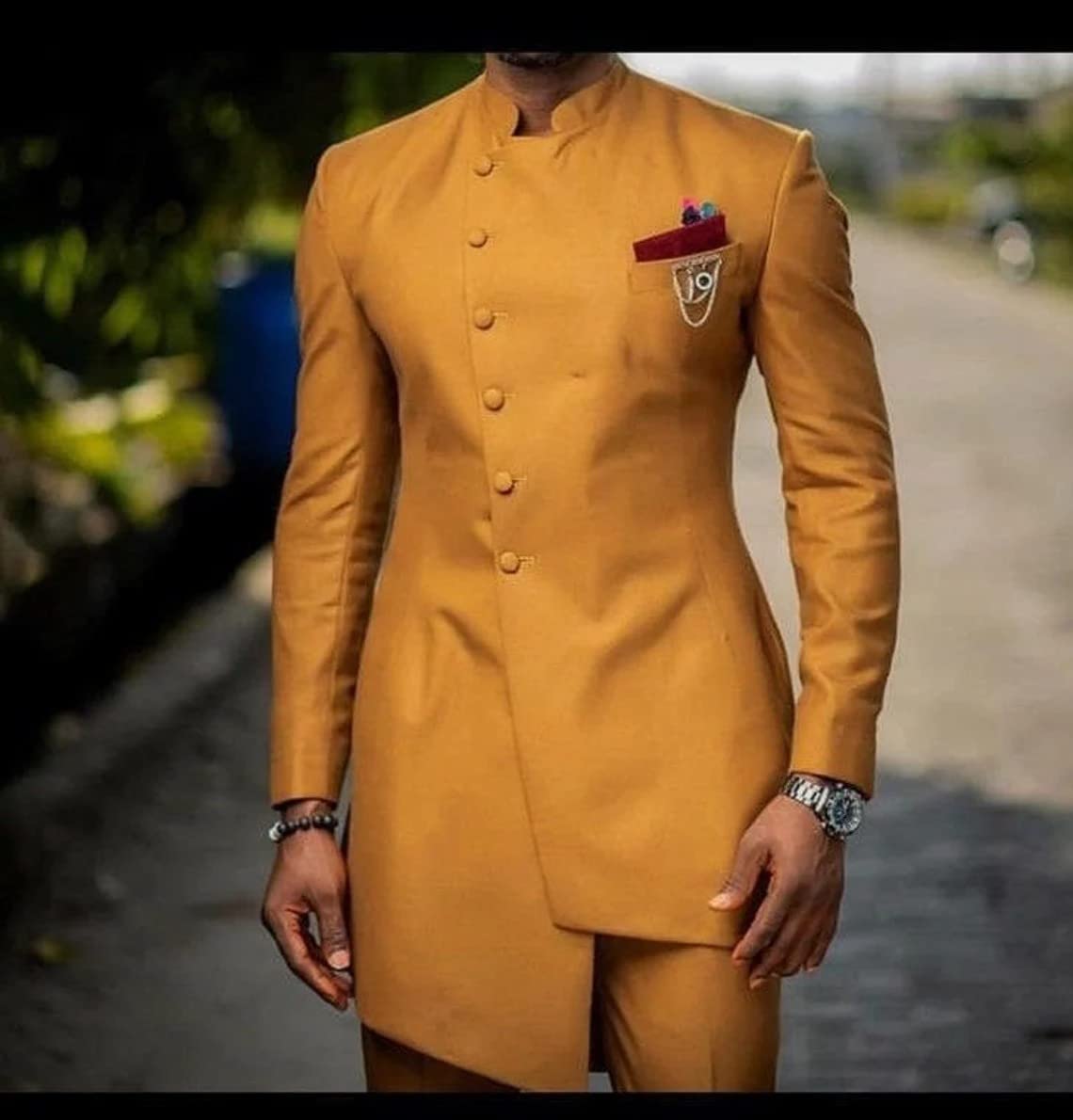 African Dashiki for Men - Traditional Wedding Groom Suit with Golden Embroidery | African Cultural Attire for Special Occasions & Celebrations