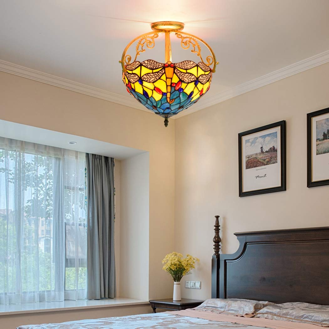 Vintage Tiffany Style Antique Inverted Ceiling Pendant Light - 12