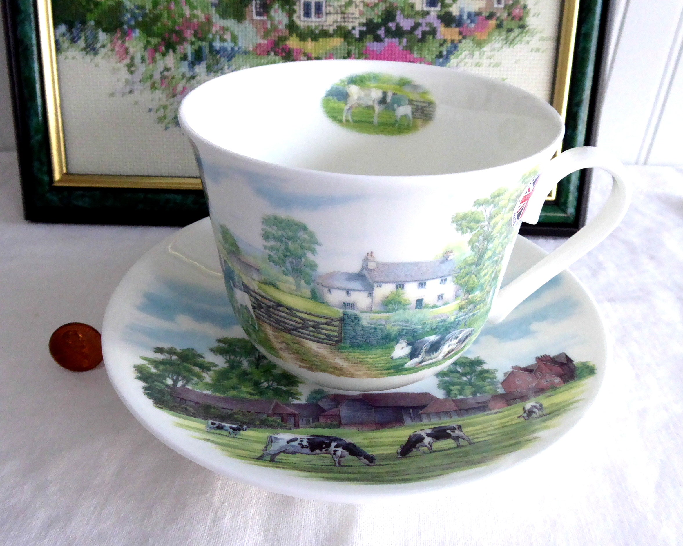 Roy Kirkham English Country Scenes Breakfast Cup and Saucer Set - Premium Bone China for Tea, Coffee, and Elegant Morning Dining
