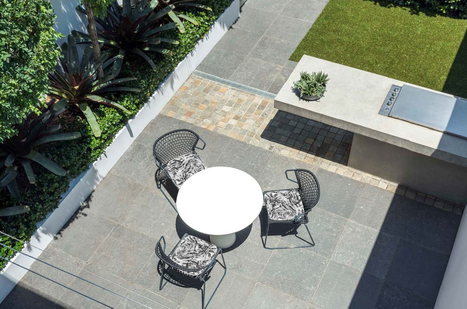 Fabritones Outdoor Seat Cushions - Set of 4 Black Floral Patio Chair Cushions with Ties (16x17 Inch) - Waterproof Square Chair Pads for Garden, Deck, Poolside & Outdoor Furniture