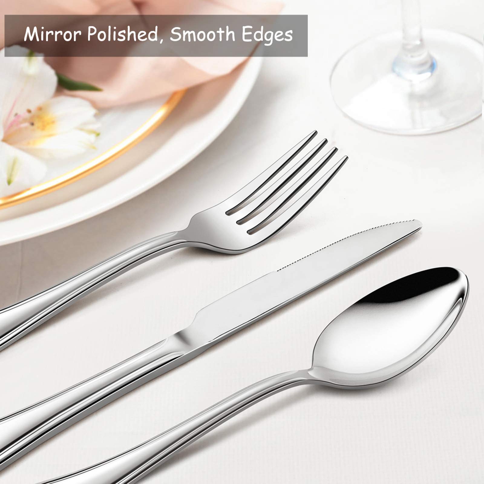 20-Piece Stainless Steel Flatware Set for 4 - Mirror Polished Silverware with Scalloped Edge - Dinner Knives, Forks & Spoons - Dishwasher Safe Cutlery Set - Perfect for Everyday Dining, Dinner Parties & Restaurant Use