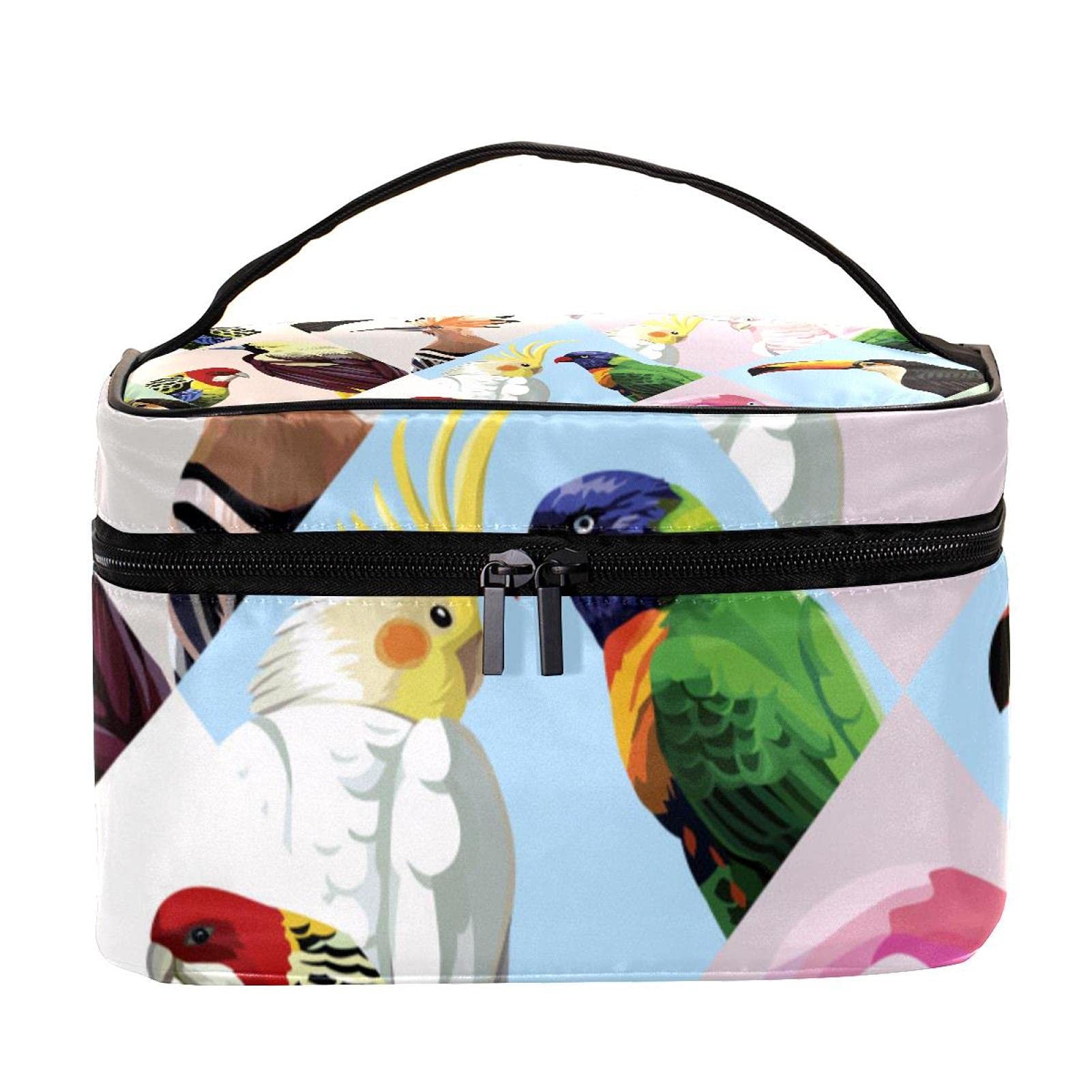 Colorful Tropical Parrot Flamingo Toucan Large Makeup Bag for Women - Waterproof Travel Cosmetic Organizer with Zipper, Perfect for Toiletries, Brushes & Beauty Essentials - Great for Vacations, Beach Trips & Gym Use