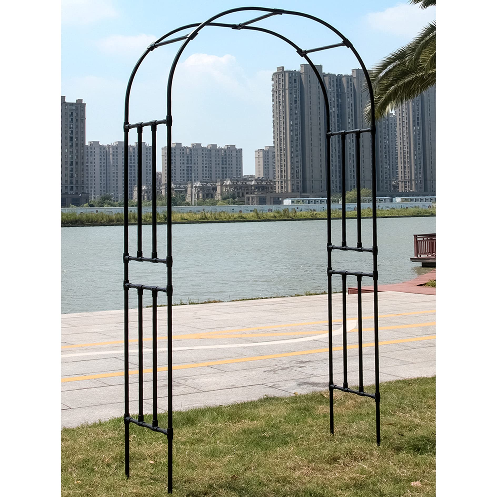 Outdoor Garden Arbor Pergola Arch - Metal Climbing Plant Trellis for Roses, Vines & Flowers - Perfect for Backyard, Patio, Lawn, Wedding Ceremony & Courtyard Decor