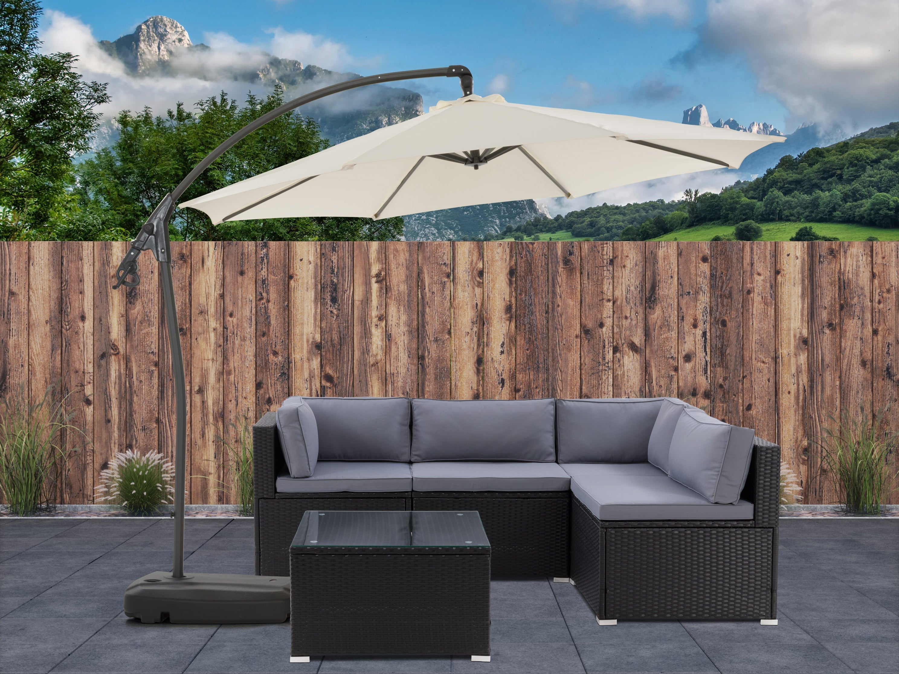 10ft White Cantilever Umbrella with Heavy Duty Base - Outdoor Patio, Poolside, and Garden Shade Solution