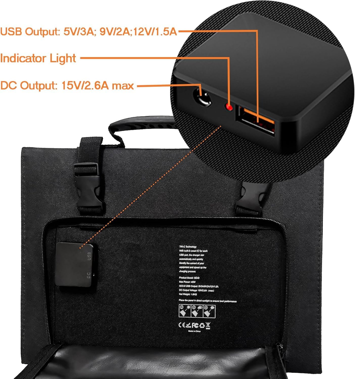 40W Foldable Solar Panel with QC3.0 USB & 12-15V DC Output - Portable Power for Phones, Laptops, Camping, RV & Off-Grid Use | 10 Connectors Included | EnginStar 40 Watt Solar Charger for Outdoor Adventures