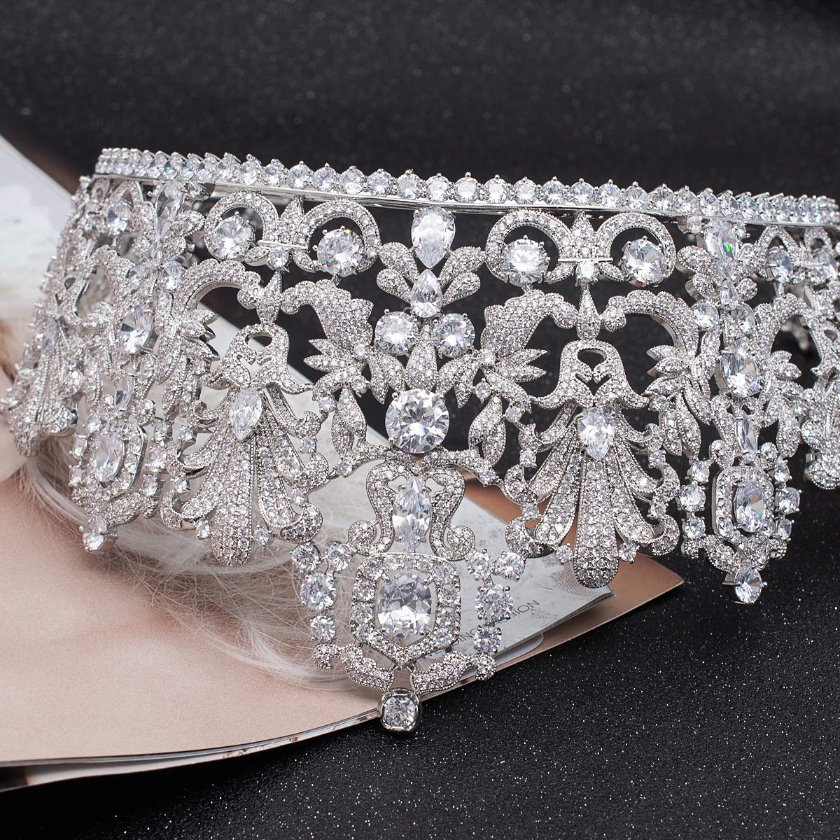 Luxury Cubic Zirconia Tiara Crown - Crystal Royal Diadem Hair Accessories for Women | Wedding, Prom, Cosplay, Pageant, Bridal Party (HG026)