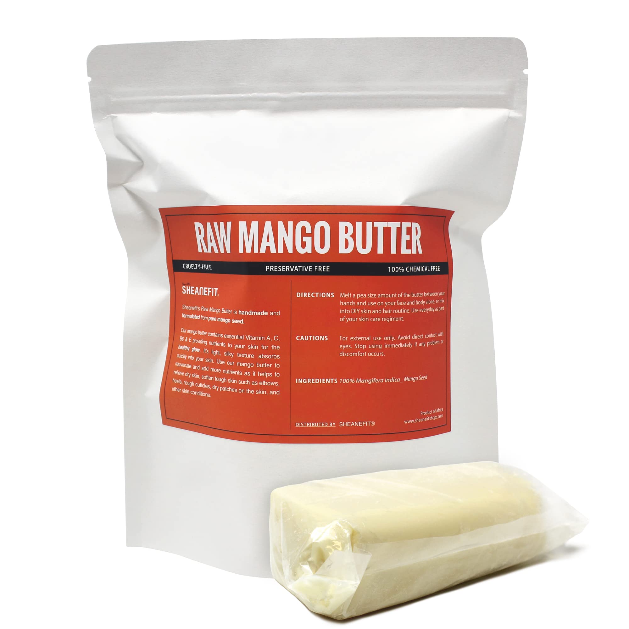 Organic Raw Unrefined Mango Butter Bar - 100% Natural Body Butter for Face & Body - Deep Moisturizing & Rejuvenating Skin Care Treatment (1 LB) - Perfect for Dry Skin, DIY Beauty Products & Massage Therapy