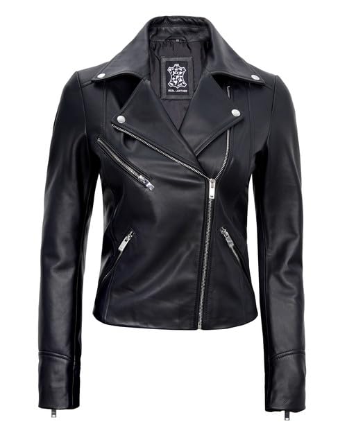 Decrum Women's Asymmetrical Real Lambskin Leather Jacket – Trendy Fashion Outerwear for Casual, Night Out & Street Style