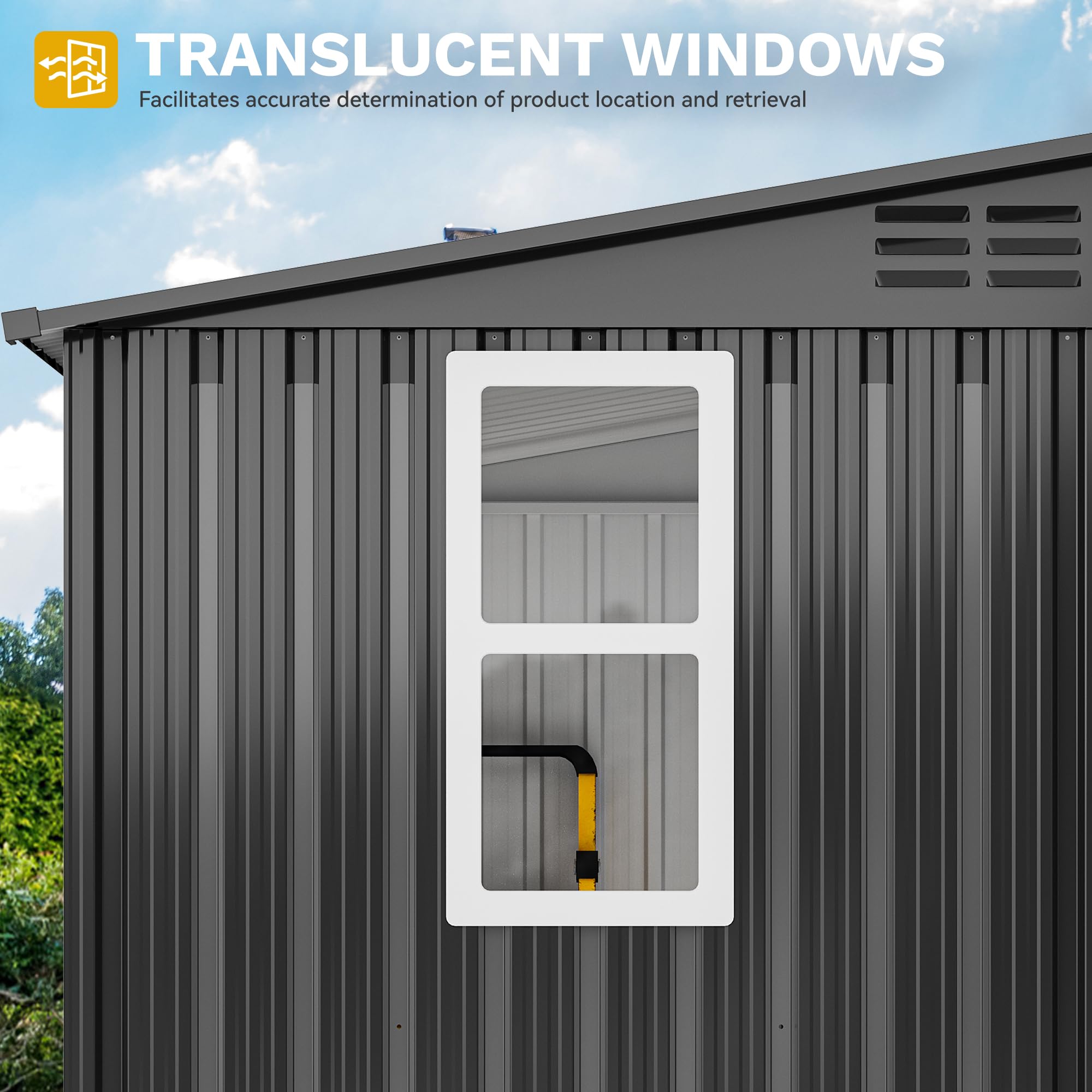 DWVO 9.1x4.2ft Large Outdoor Storage Shed with Window & Lockable Doors - Heavy-Duty Steel Garden Shed with Sloped Roof for Patio, Garage, Backyard, Lawn & Yard Organization (Dark Gray) - Perfect for Storing Tools, Equipment & Seasonal Items